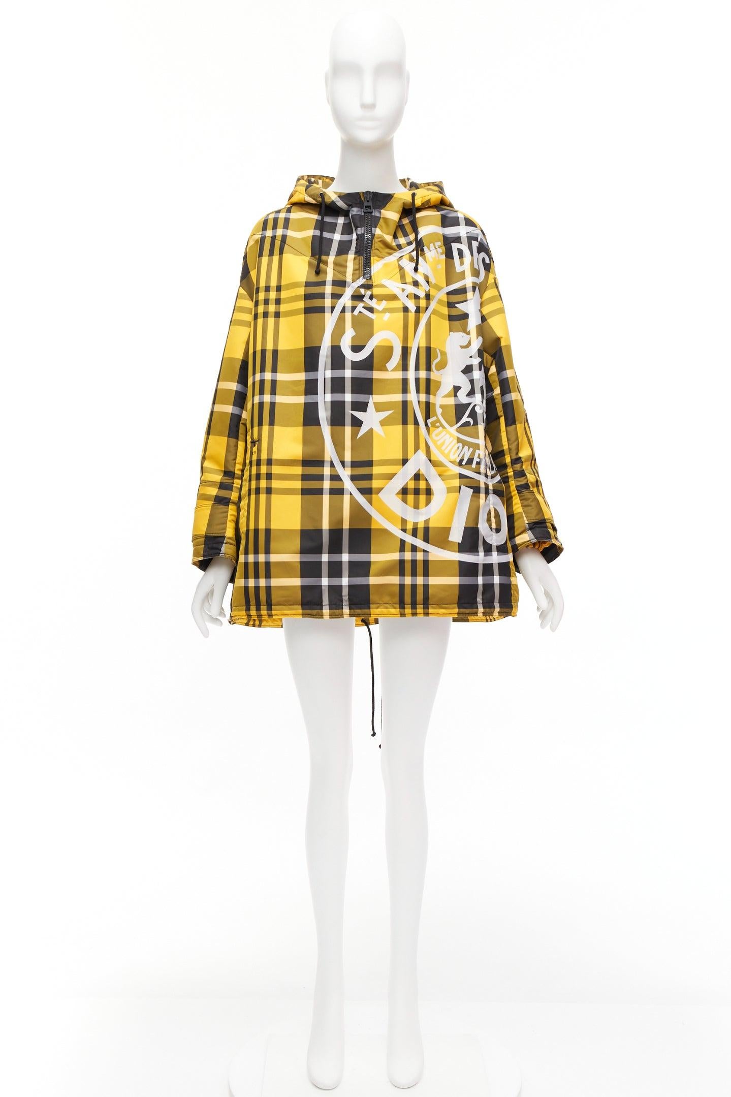 CHRISTIAN DIOR 2022 Runway yellow tartan half zip hooded nylon popover XS For Sale 4