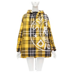 CHRISTIAN DIOR 2022 Runway yellow tartan half zip hooded nylon popover XS