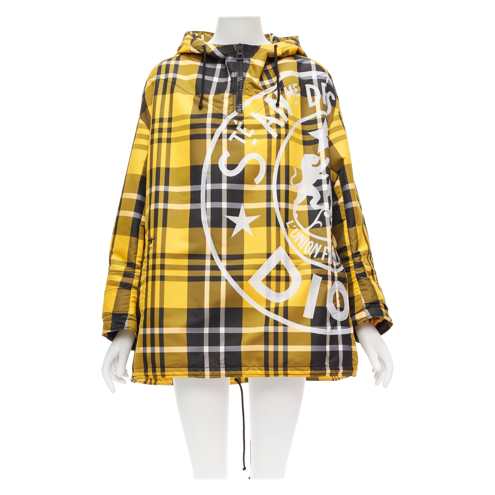 CHRISTIAN DIOR 2022 Runway yellow tartan half zip hooded nylon popover XS