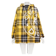 CHRISTIAN DIOR 2022 Runway yellow tartan half zip hooded nylon popover XS