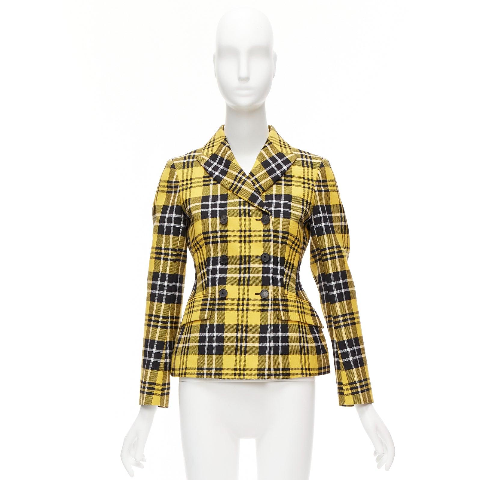 CHRISTIAN DIOR 2022 Runway yellow tartan virgin wool bar jacket blazer FR34 5