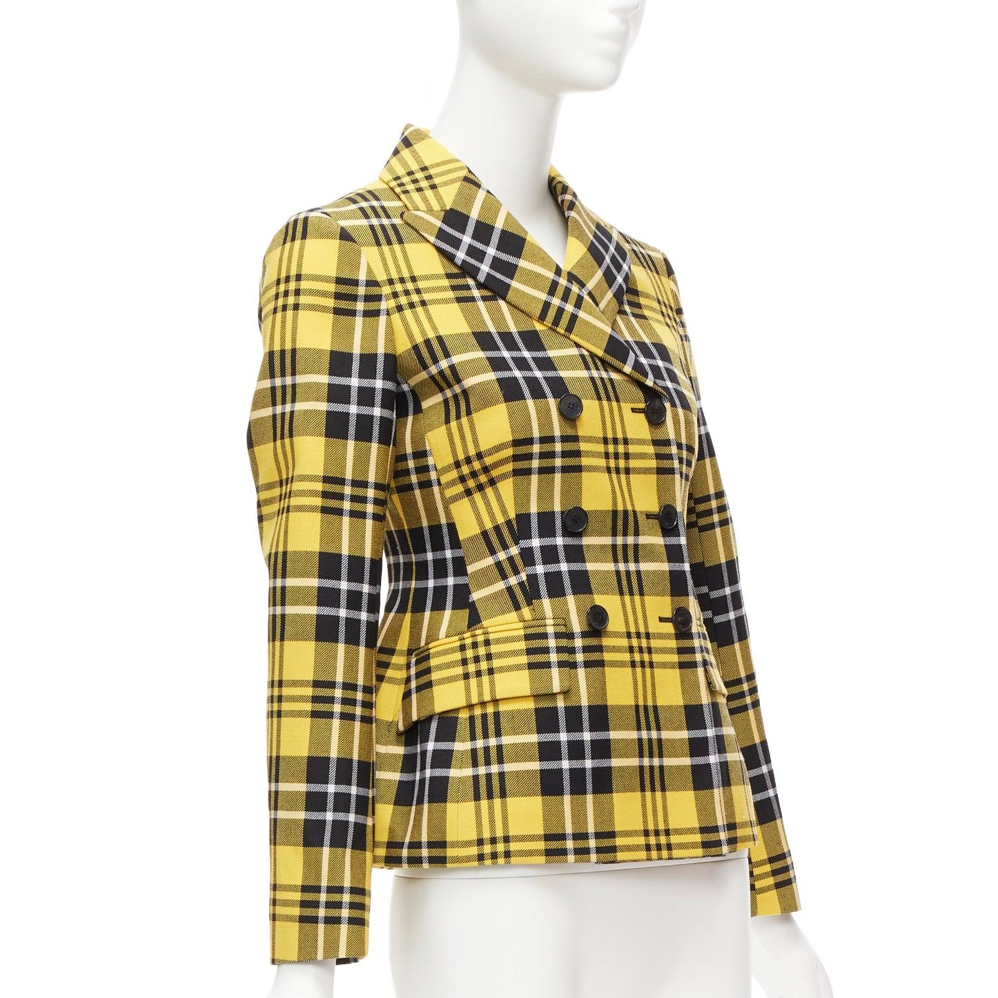 Women's CHRISTIAN DIOR 2022 Runway yellow tartan virgin wool bar jacket blazer FR34 For Sale