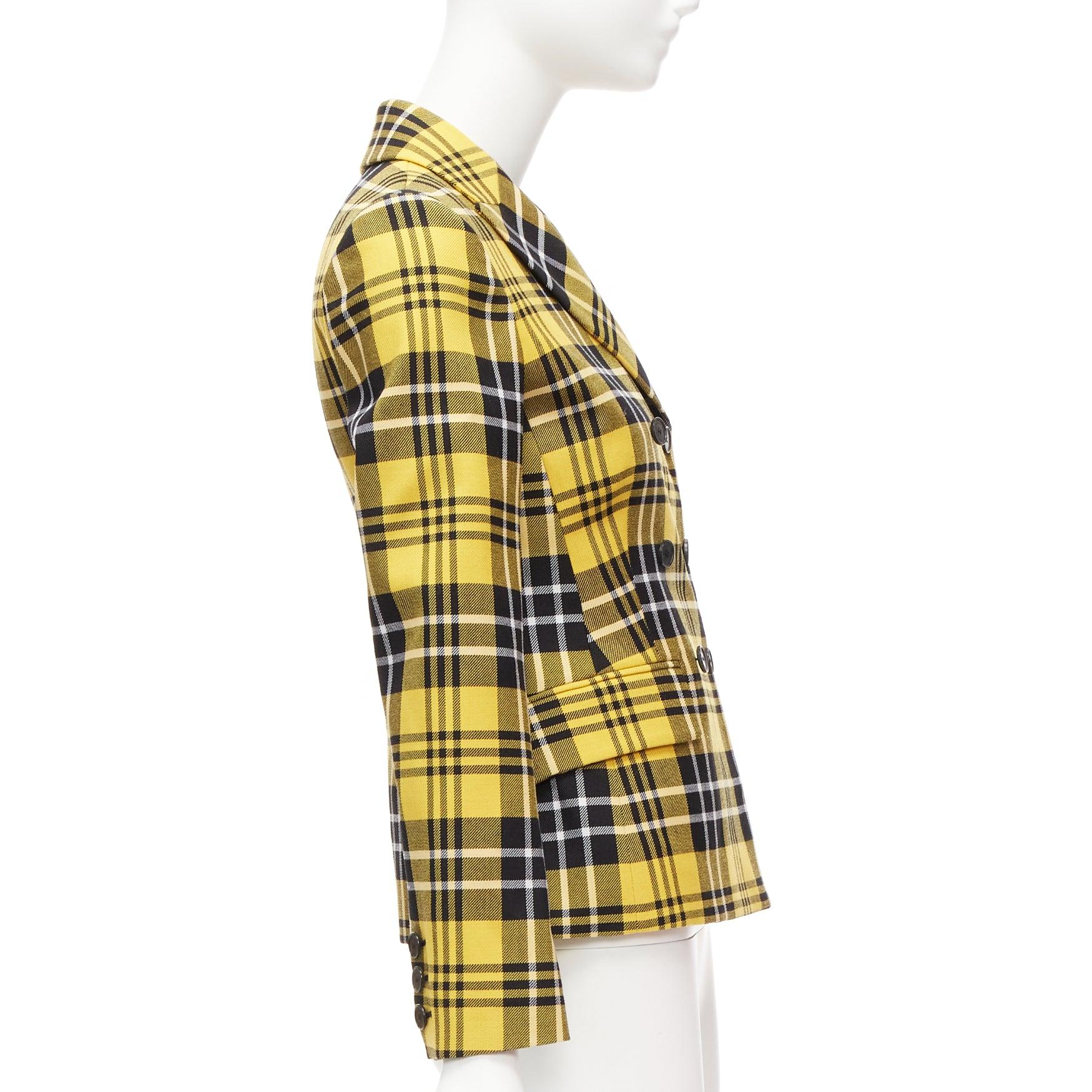 Women's CHRISTIAN DIOR 2022 Runway yellow tartan virgin wool bar jacket blazer FR34