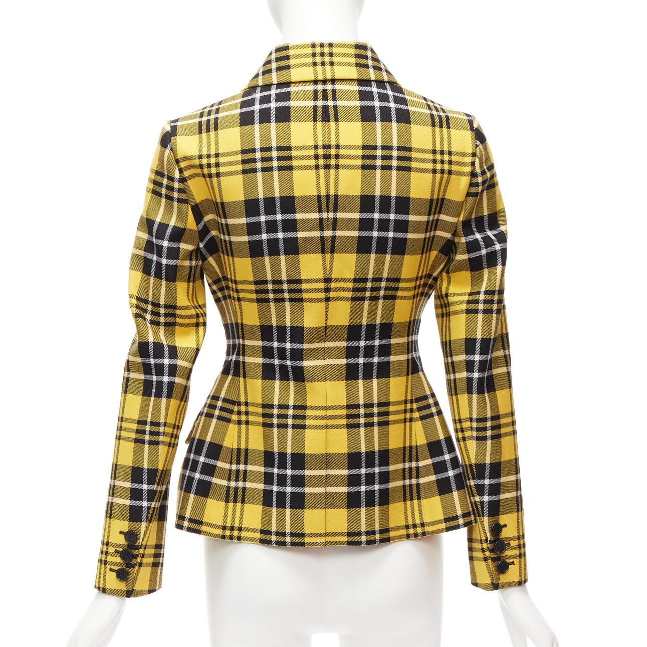 CHRISTIAN DIOR 2022 Runway yellow tartan virgin wool bar jacket blazer FR34 For Sale 2
