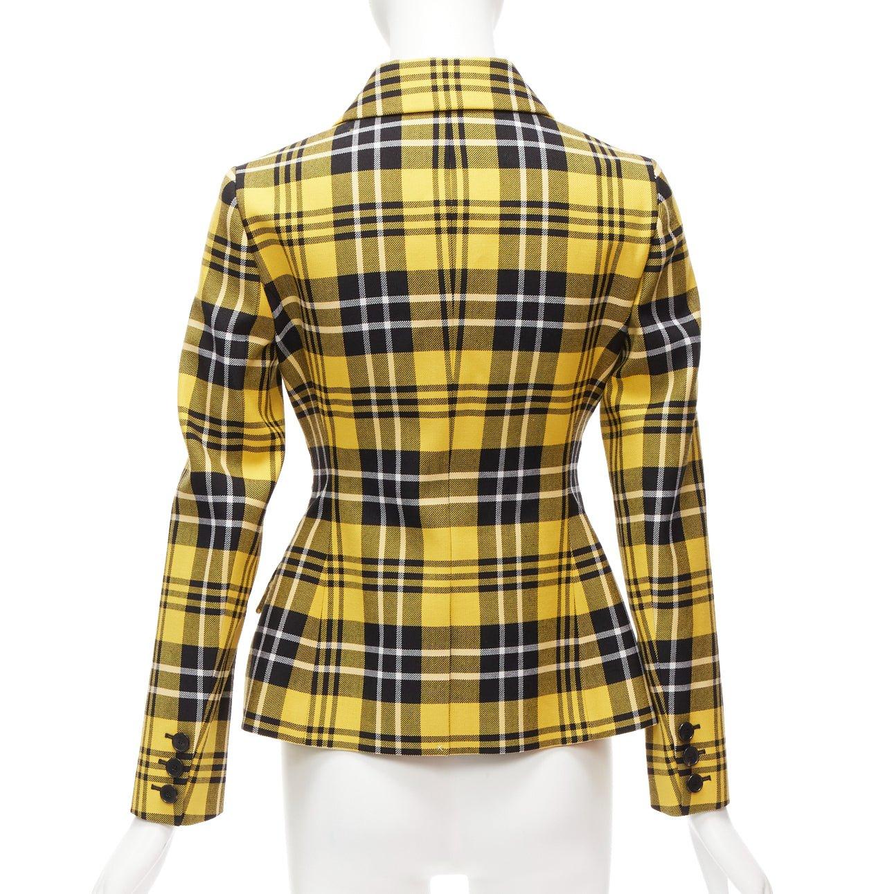 CHRISTIAN DIOR 2022 Runway yellow tartan virgin wool bar jacket blazer FR34 1