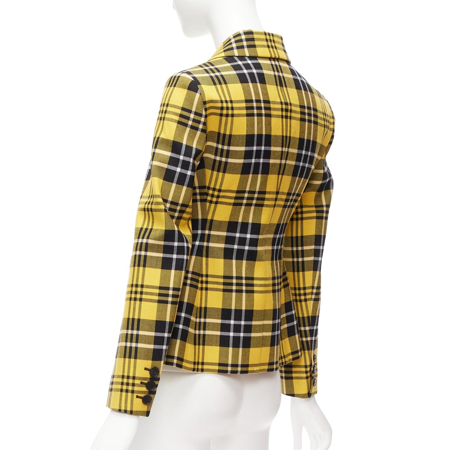 CHRISTIAN DIOR 2022 Runway yellow tartan virgin wool bar jacket blazer FR34 For Sale 3