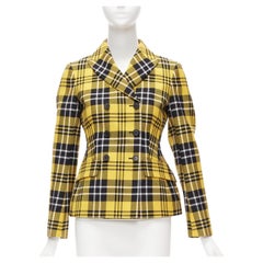 CHRISTIAN DIOR 2022 Runway yellow tartan virgin wool bar jacket blazer FR34