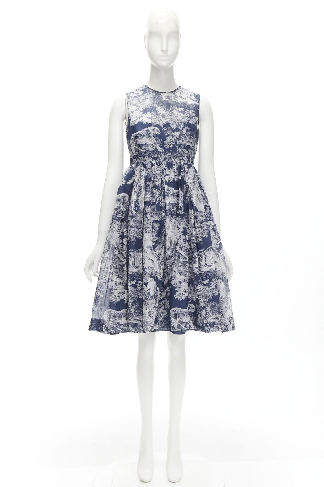 CHRISTIAN DIOR 2022 Toile de Jouy Umgekehrtes marineblaues ausgestelltes Kleid aus Baumwolle FR34 XS 6
