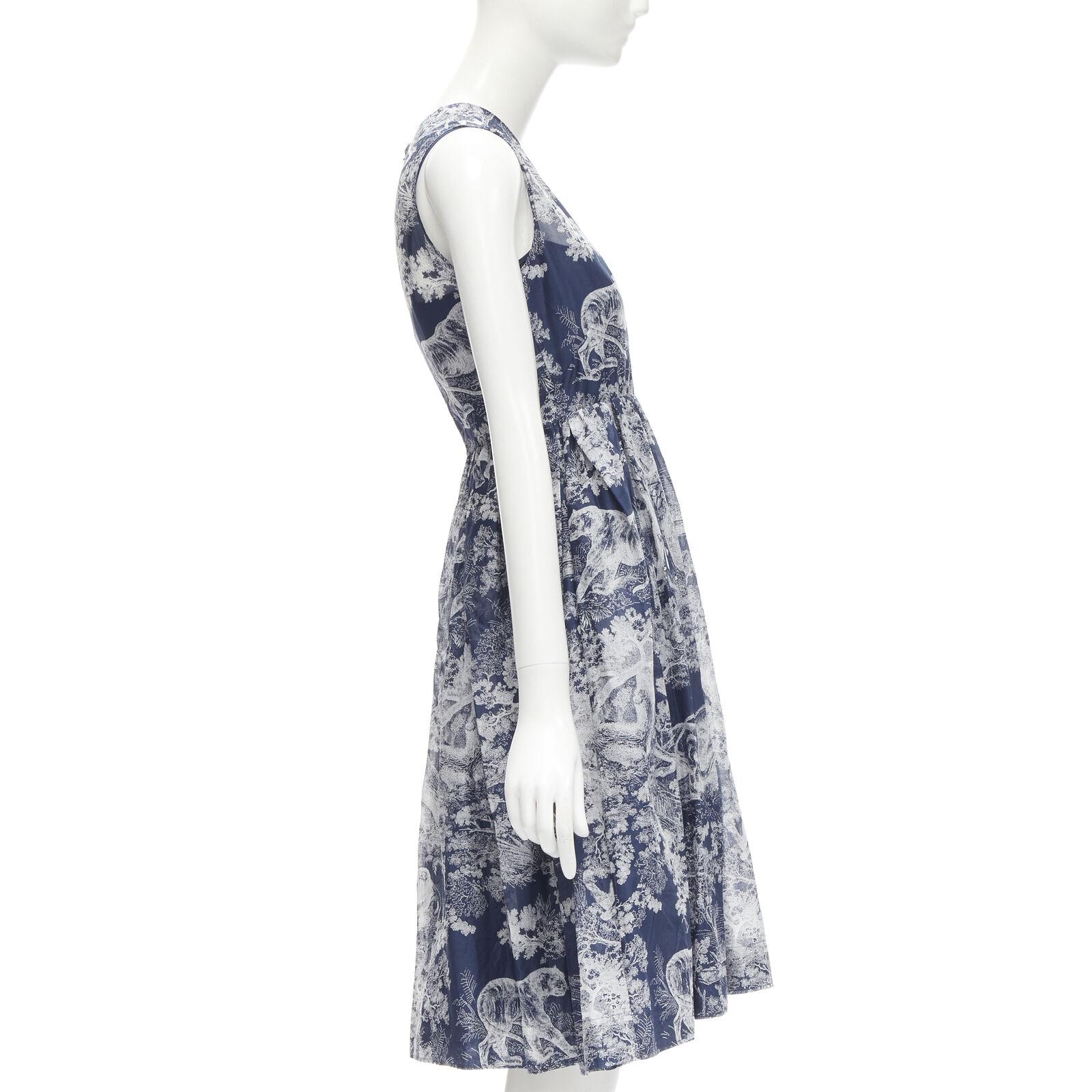CHRISTIAN DIOR 2022 Toile de Jouy Umgekehrtes marineblaues ausgestelltes Kleid aus Baumwolle FR34 XS Damen