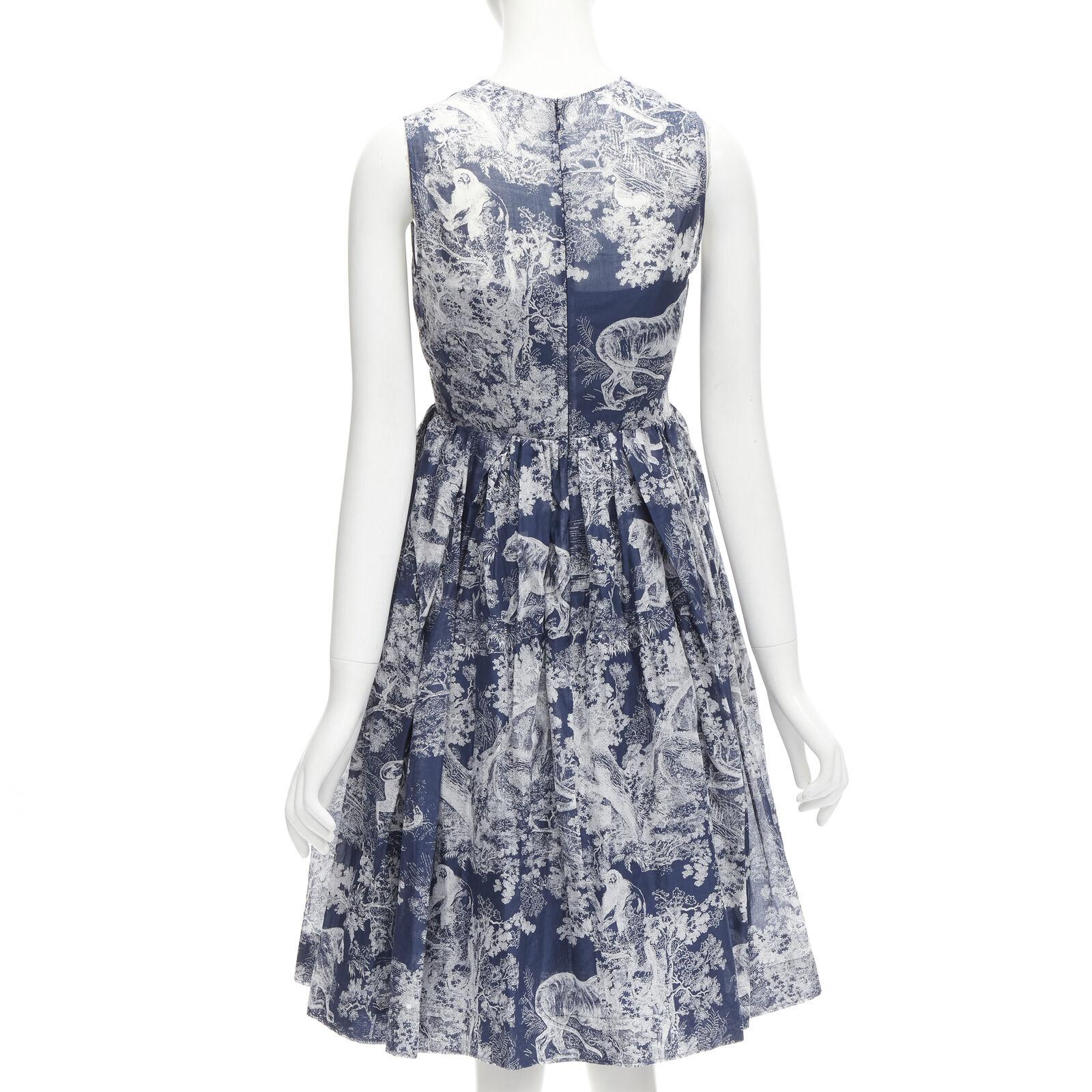 CHRISTIAN DIOR 2022 Toile de Jouy Umgekehrtes marineblaues ausgestelltes Kleid aus Baumwolle FR34 XS 1
