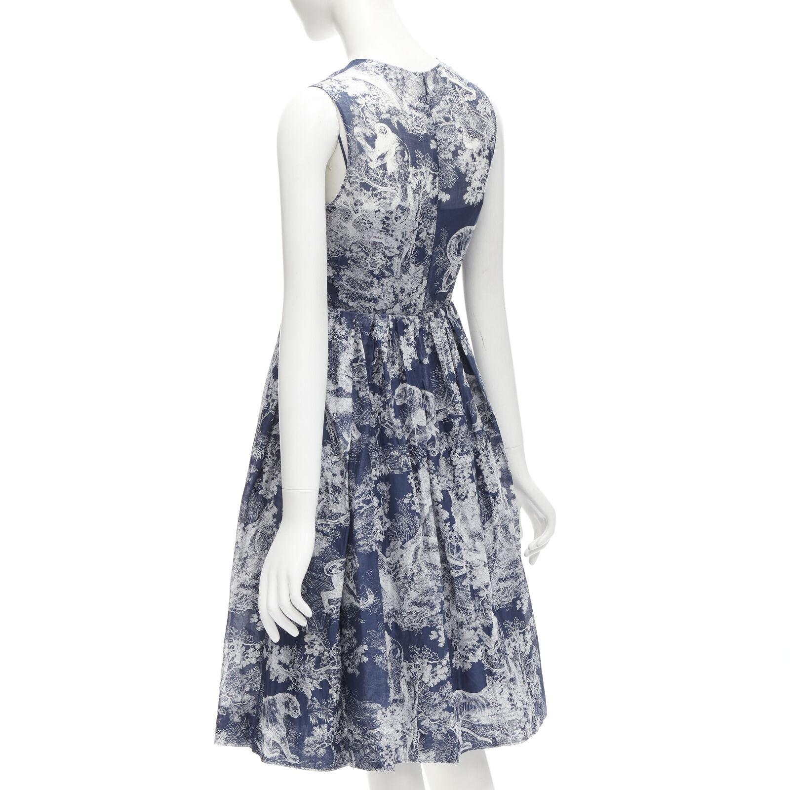 CHRISTIAN DIOR 2022 Toile de Jouy Umgekehrtes marineblaues ausgestelltes Kleid aus Baumwolle FR34 XS 2