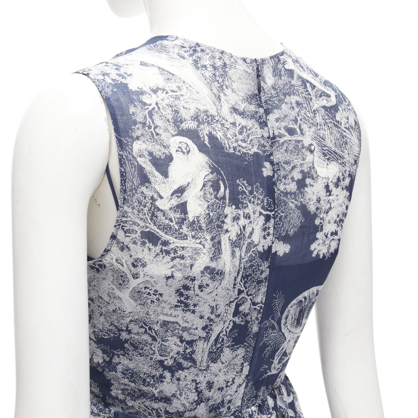 CHRISTIAN DIOR 2022 Toile de Jouy Umgekehrtes marineblaues ausgestelltes Kleid aus Baumwolle FR34 XS 3