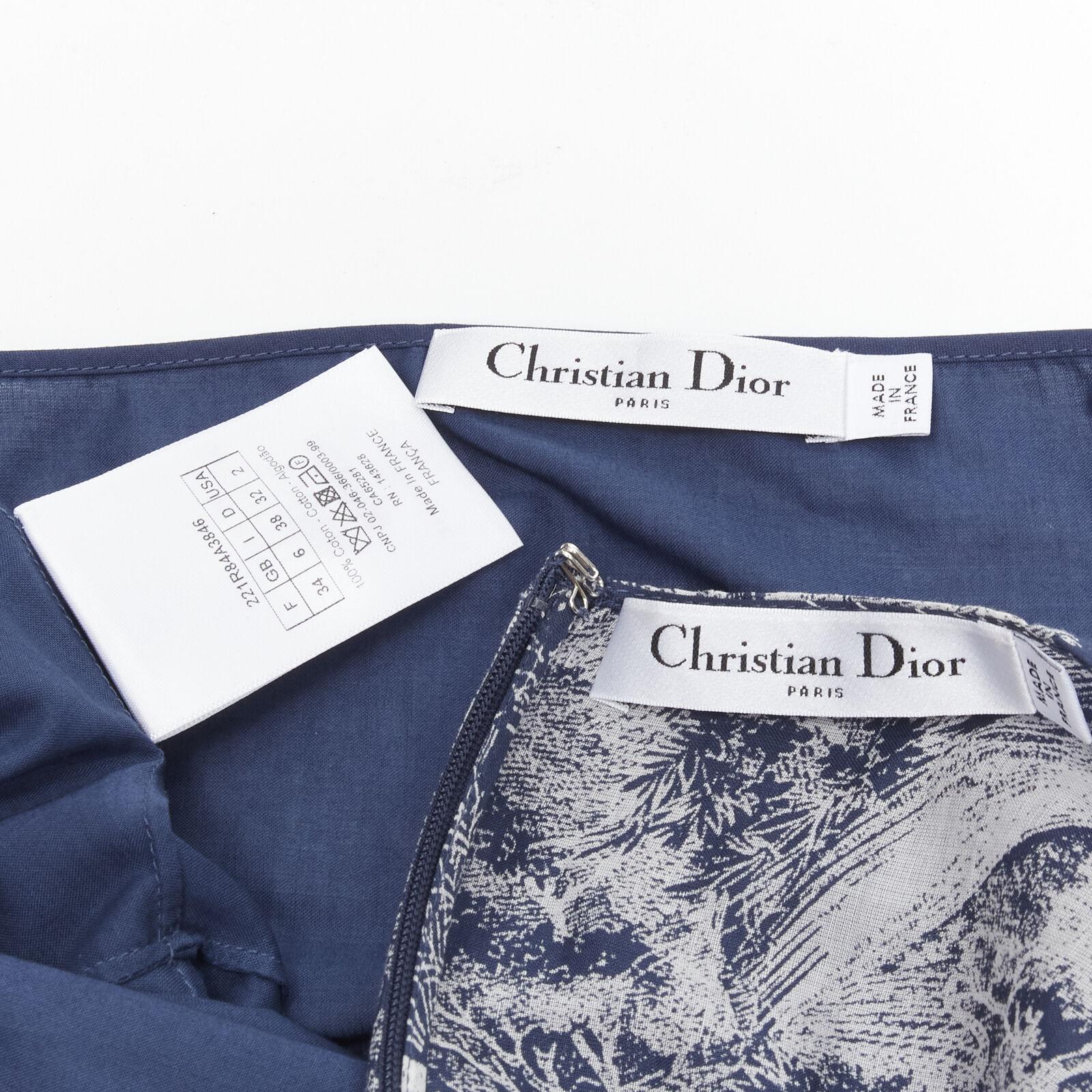 CHRISTIAN DIOR 2022 Toile de Jouy Umgekehrtes marineblaues ausgestelltes Kleid aus Baumwolle FR34 XS 5