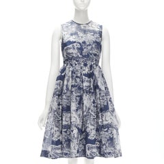 CHRISTIAN DIOR 2022 Toile de Jouy Reverse navy cotton flared dress FR34 XS