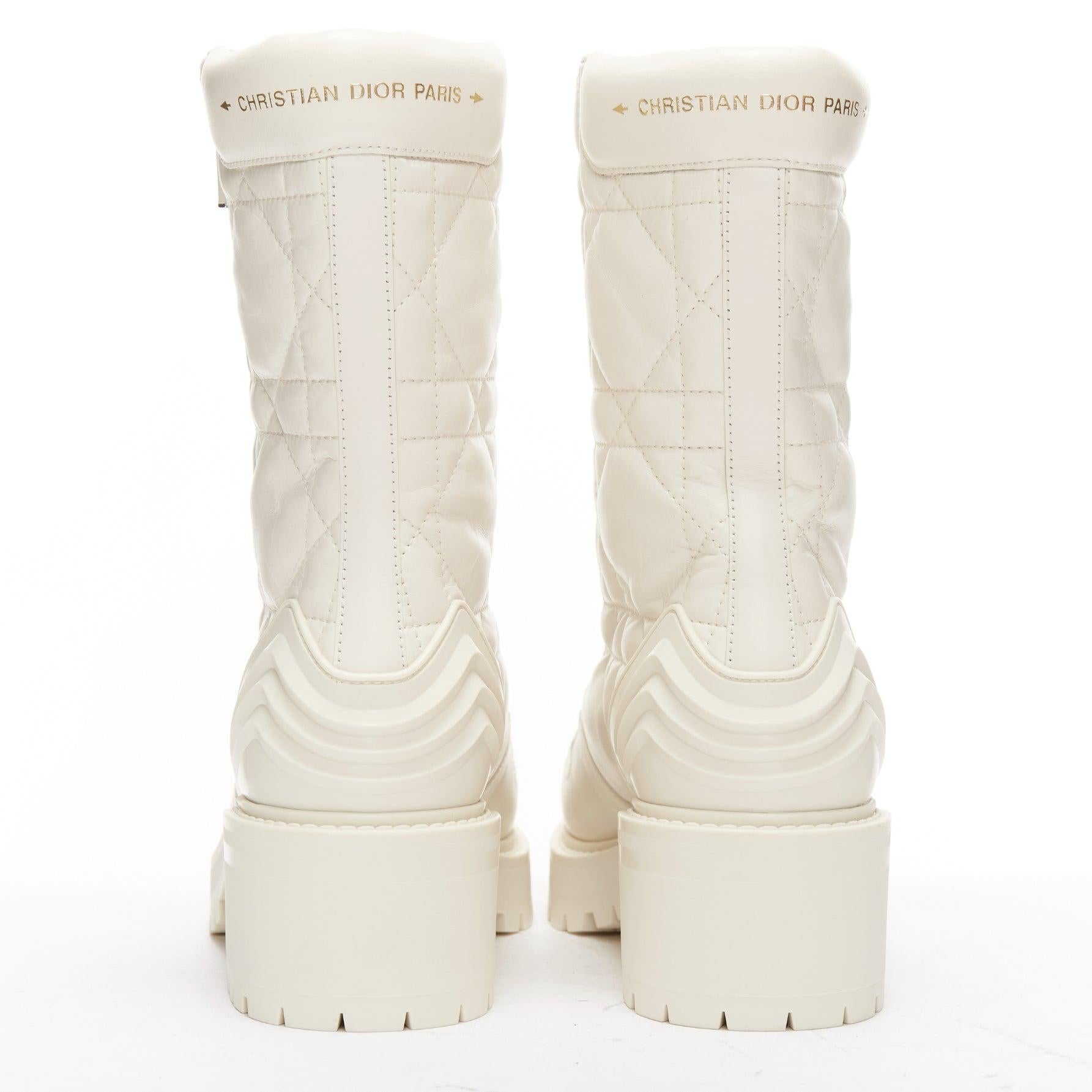 Women's CHRISTIAN DIOR 2023 D-Leader white Cannage quilted leather ankle boots EU38 For Sale