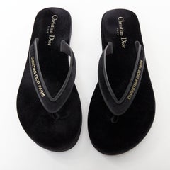 CHRISTIAN DIOR 2023 Diorsea velvet gold letter logo platform thong sandals EU37