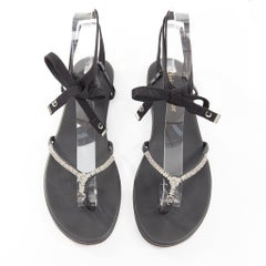 CHRISTIAN DIOR 2023 Runway Sunset black leather crystal wrap sandals EU37.5