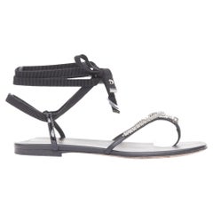 CHRISTIAN DIOR 2023 Runway Sunset black leather crystal wrap sandals EU37.5