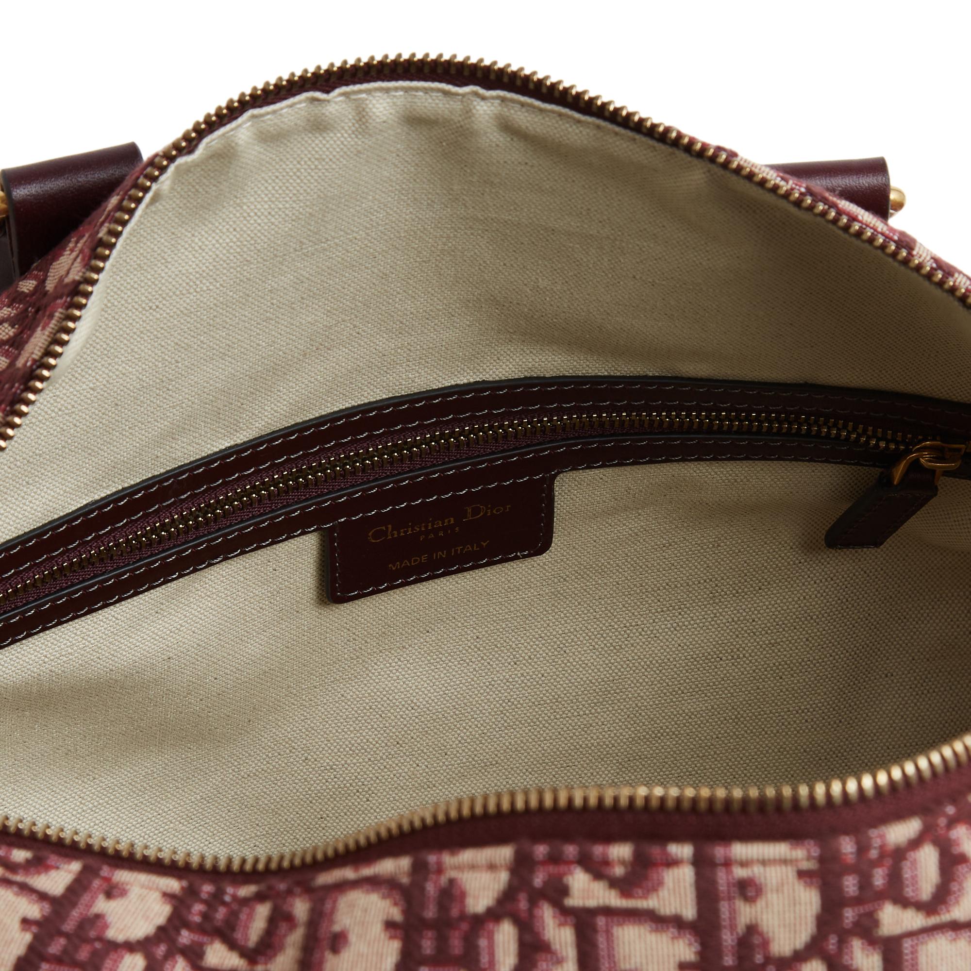 Christian Dior 2023 Sac Bowling Groove 40 Jacquard Oblique Burgundy Pristine For Sale 1