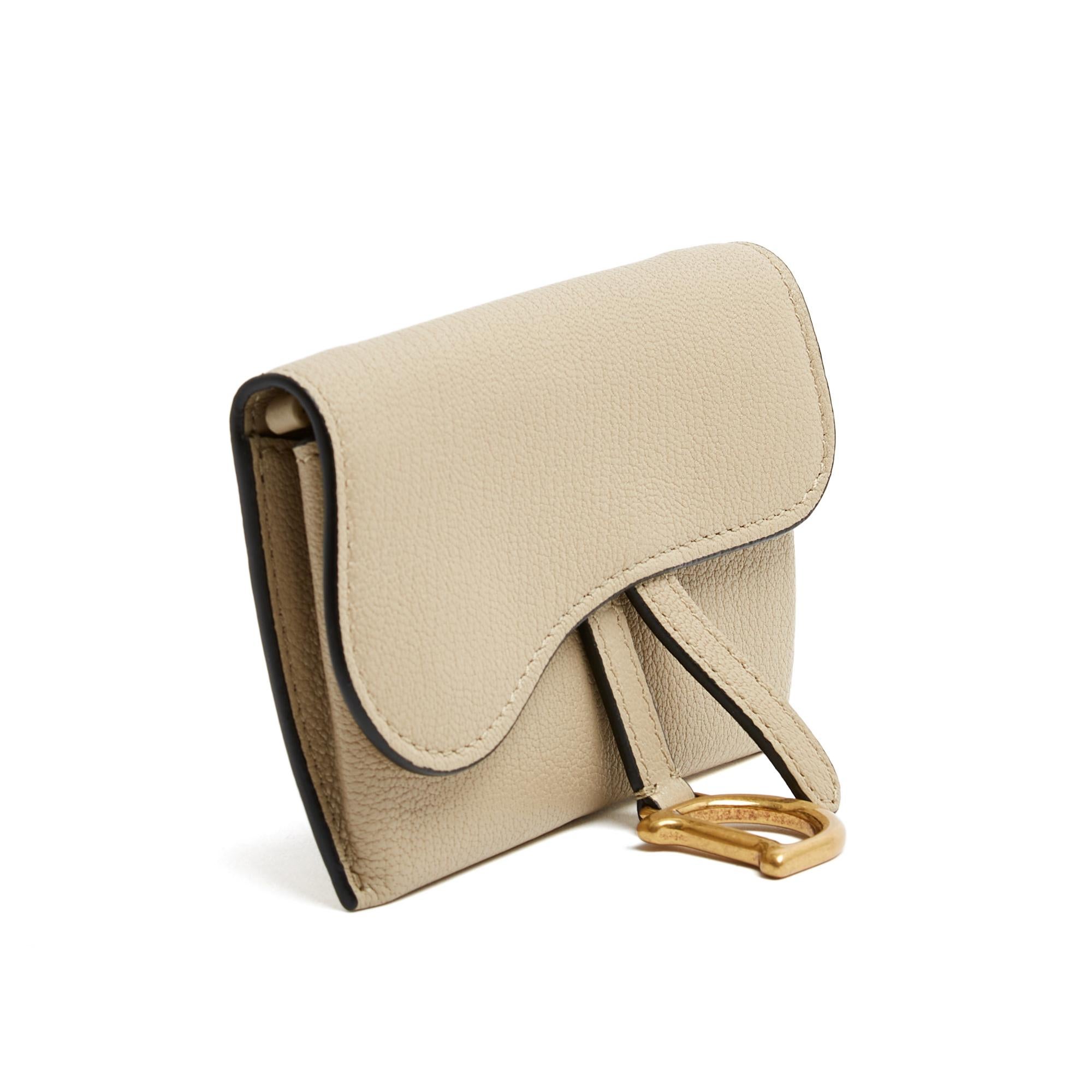 Women's or Men's Christian Dior 2023 Saddle Mini Pochette  Beige Leather Wallet on Chain or belt For Sale