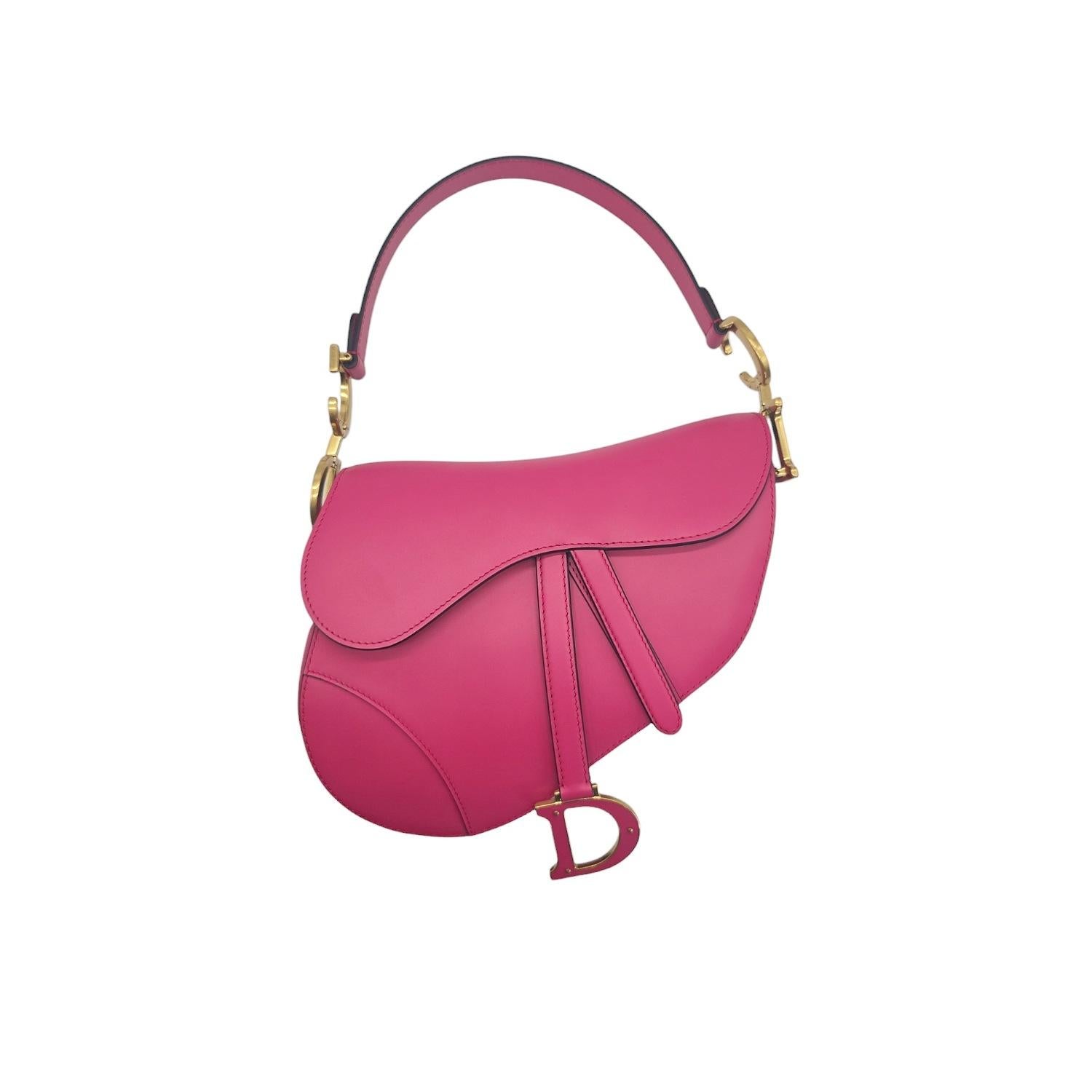 Christian Dior 2023 Ultra Matte Pink Calfskin Saddle Bag In Excellent Condition For Sale In Scottsdale, AZ