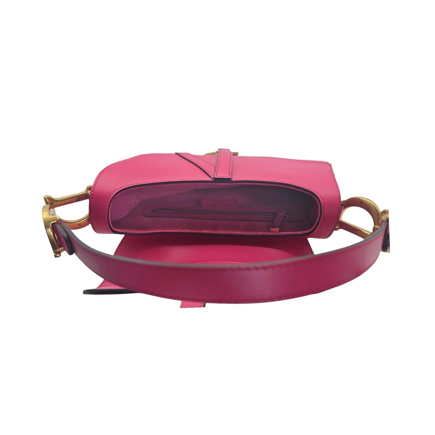 Christian Dior 2023 Ultra Matte Pink Calfskin Saddle Bag For Sale 2