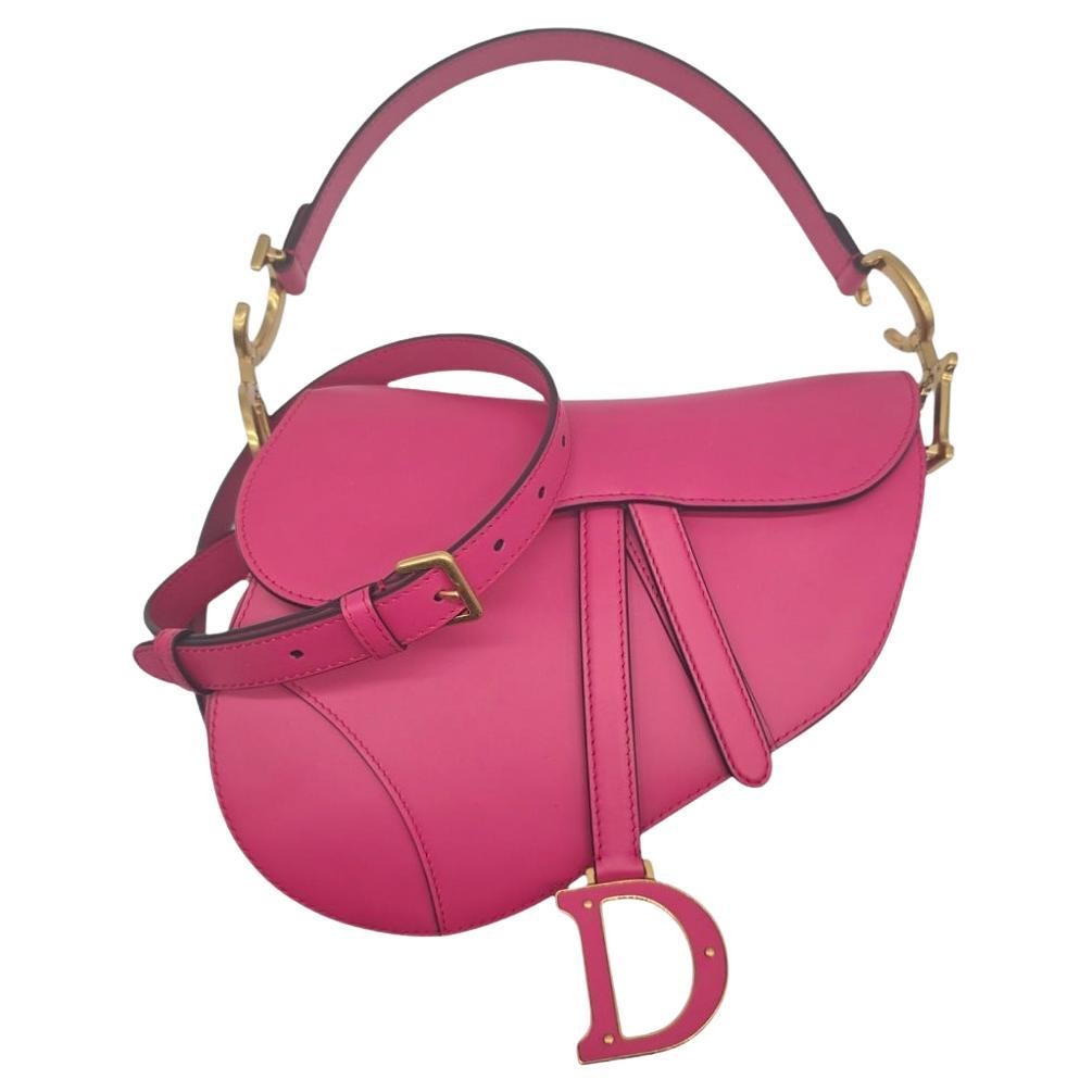Christian Dior 2023 Ultra Matte Pink Calfskin Saddle Bag For Sale
