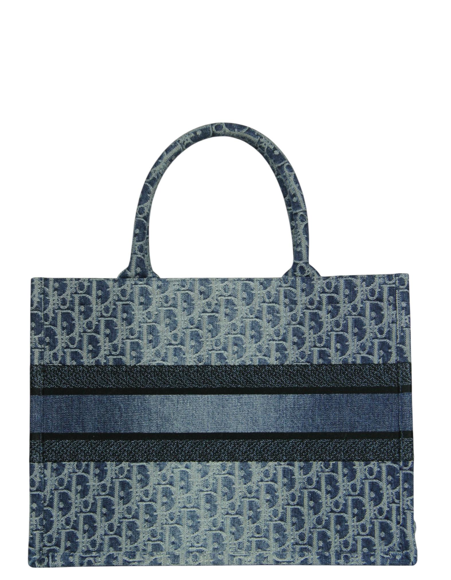 Christian Dior Blue Ombre Denim Dior Oblique Jacquard Medium Book Tote Bag. 

Made In: Italy
Year of Production: 2024
Color: Blue and black
Hardware: None
Materials: Canvas
Lining: Unlined
Closure/Opening: Open top
Exterior Pockets: None
Interior