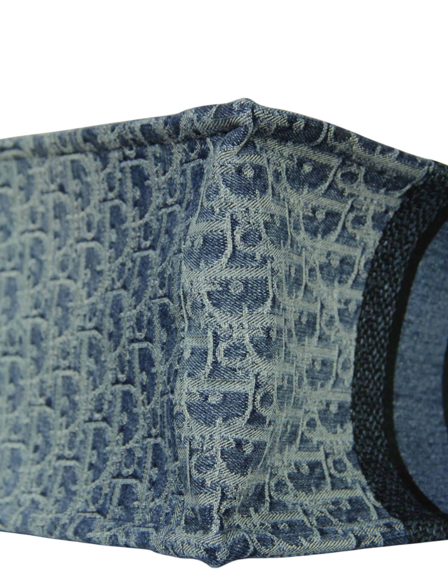 Gray Christian Dior 2024 Blue Ombre Denim Oblique Jacquard Medium Book Tote Bag