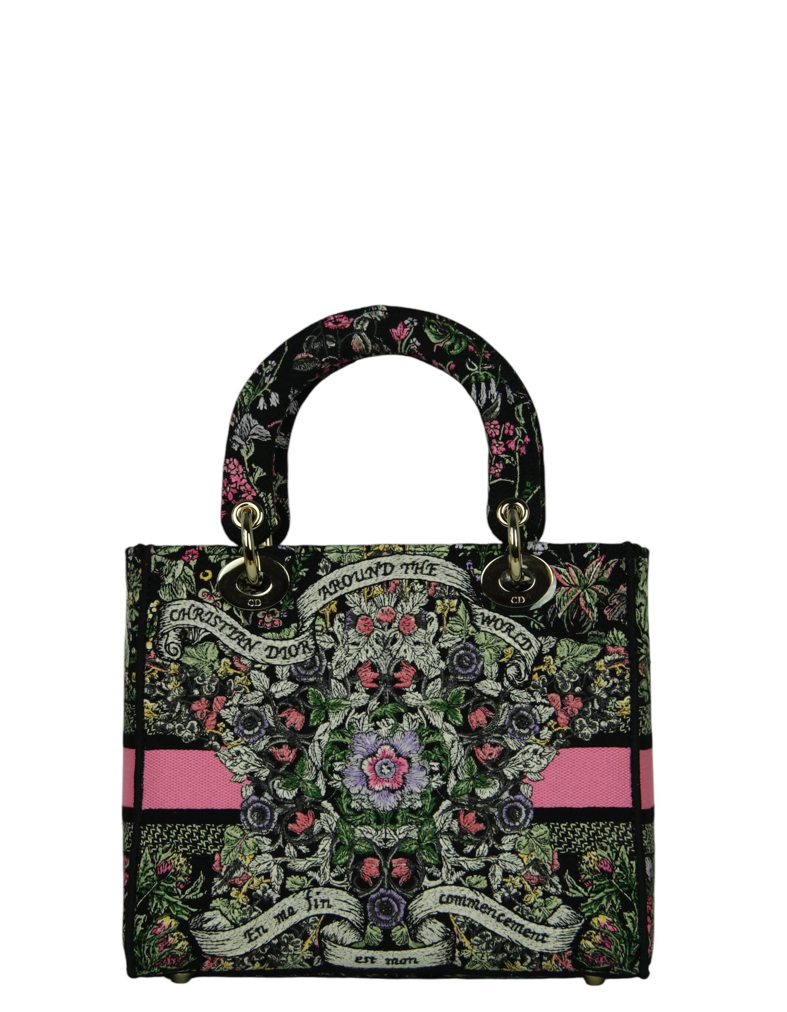 Christian Dior 2024 Floral Embroidered Canvas Medium Lady D-Lite Bag In Excellent Condition In New York, NY