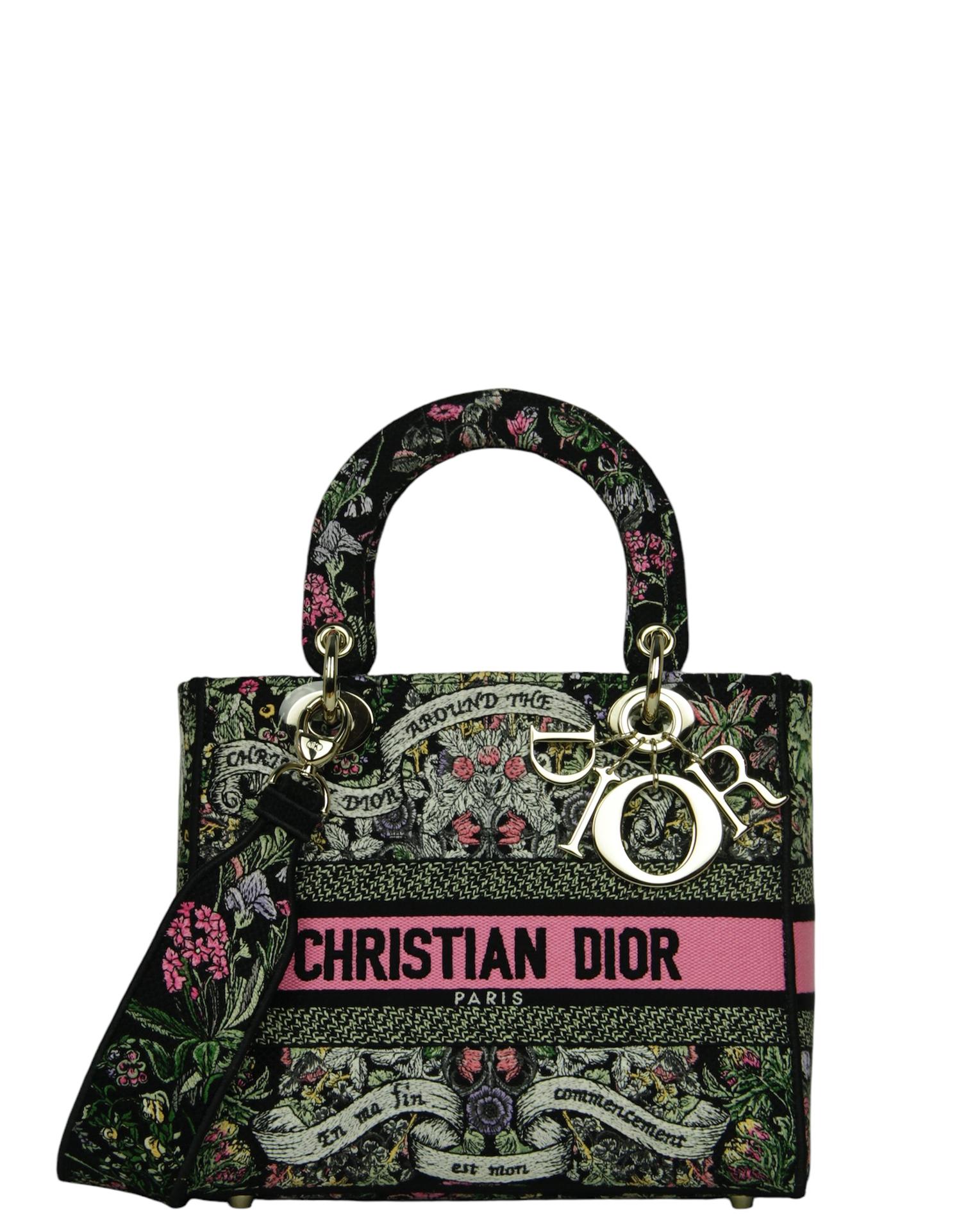 Women's Christian Dior 2024 Floral Embroidered Canvas Medium Lady D-Lite Bag