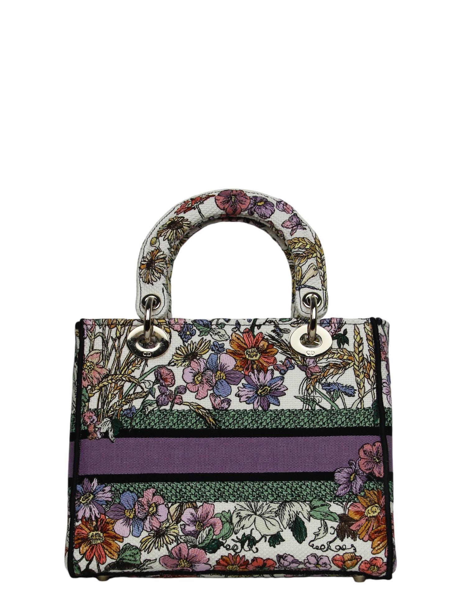 Christian Dior 2024 Floral Embroidered Canvas Medium Lady D-Lite Bag rt $5300 In Excellent Condition In New York, NY