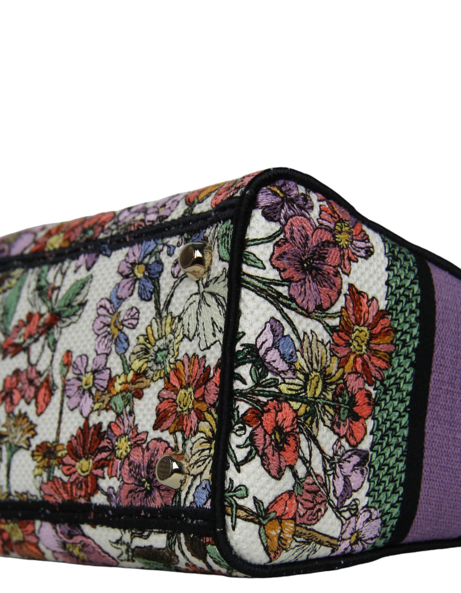 Women's Christian Dior 2024 Floral Embroidered Canvas Medium Lady D-Lite Bag rt $5300