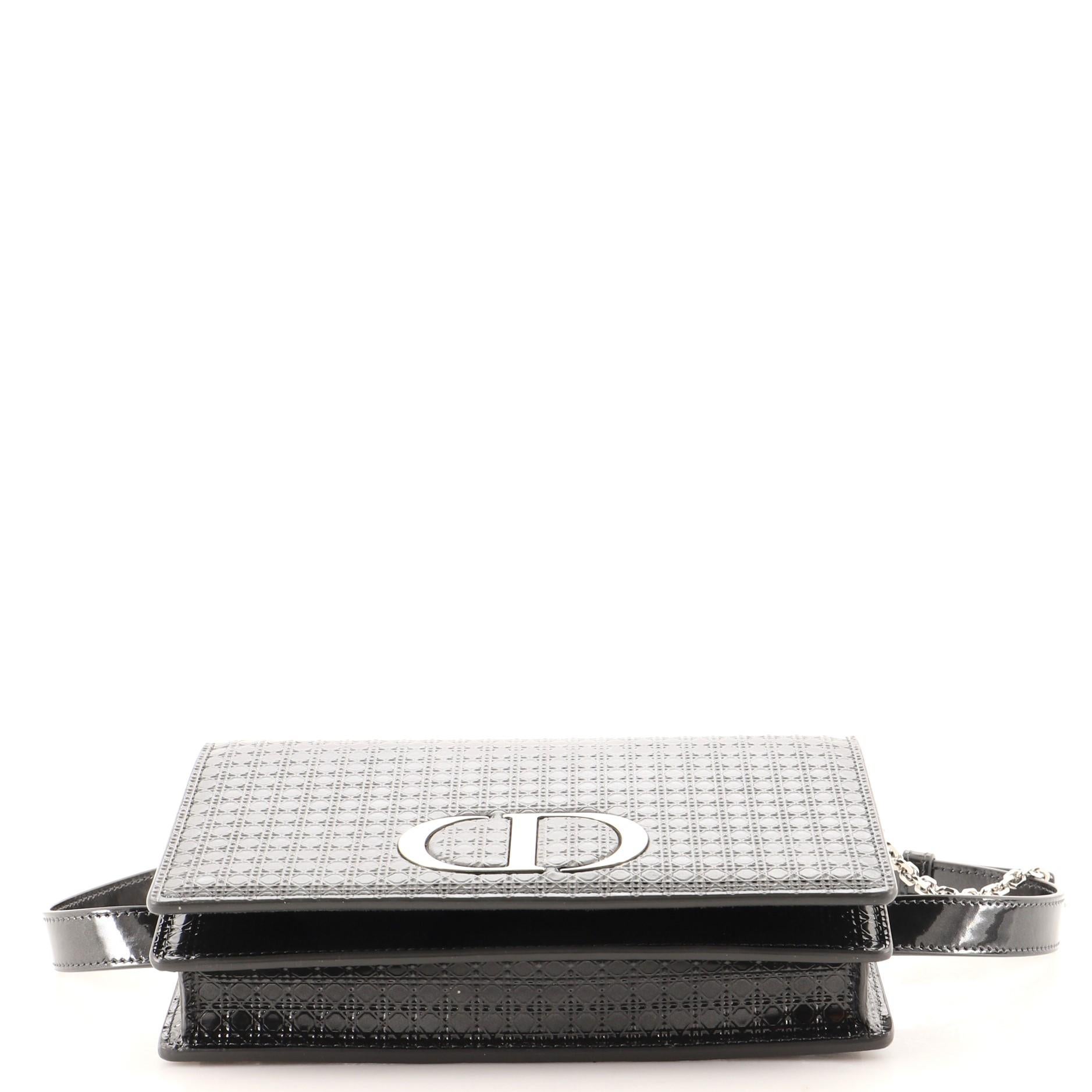 Black Christian Dior 30 Montaigne 2-in-1 Pouch Micro Cannage Metallic Calfskin