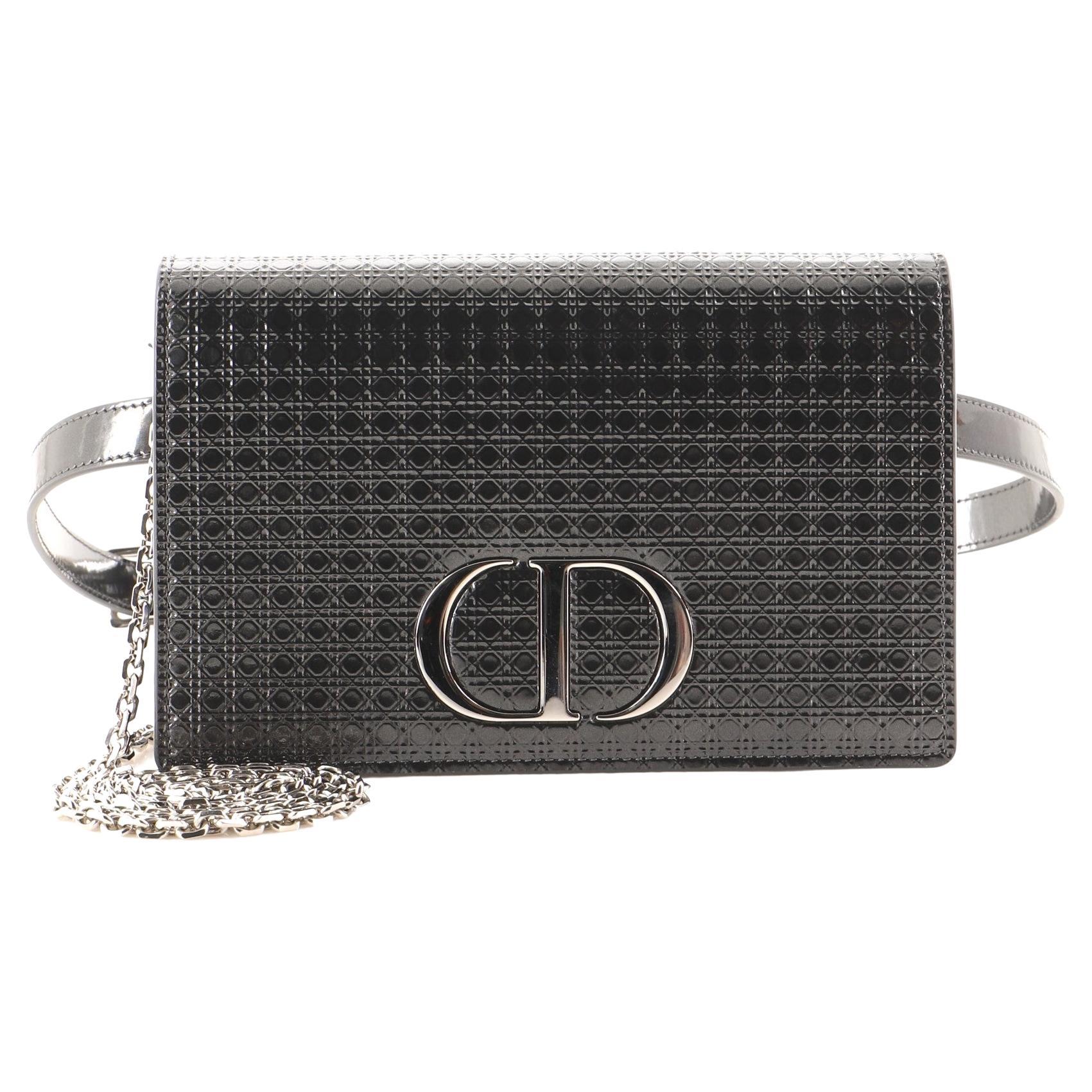 Dior Metallic Patent Micro-Cannage 30 Montaigne Belt Shoulder Bag | Silver  | NEW