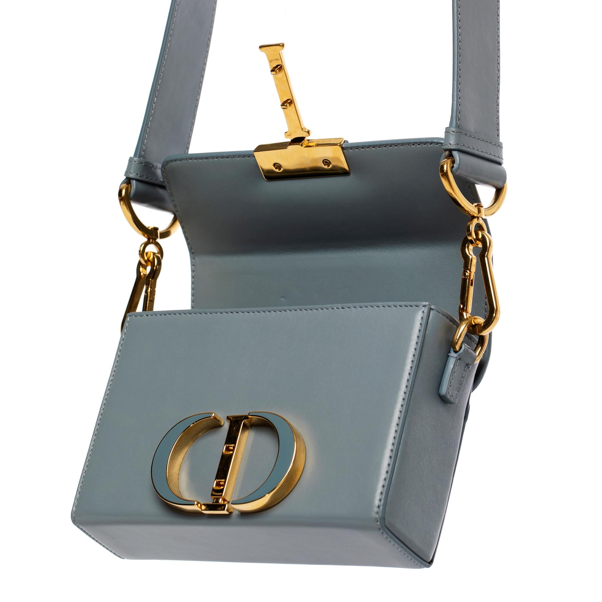 Christian Dior 30 Montaigne Bag Blue-Grey Leather Gold Tone Hardware In Excellent Condition For Sale In DOUBLE BAY, NSW