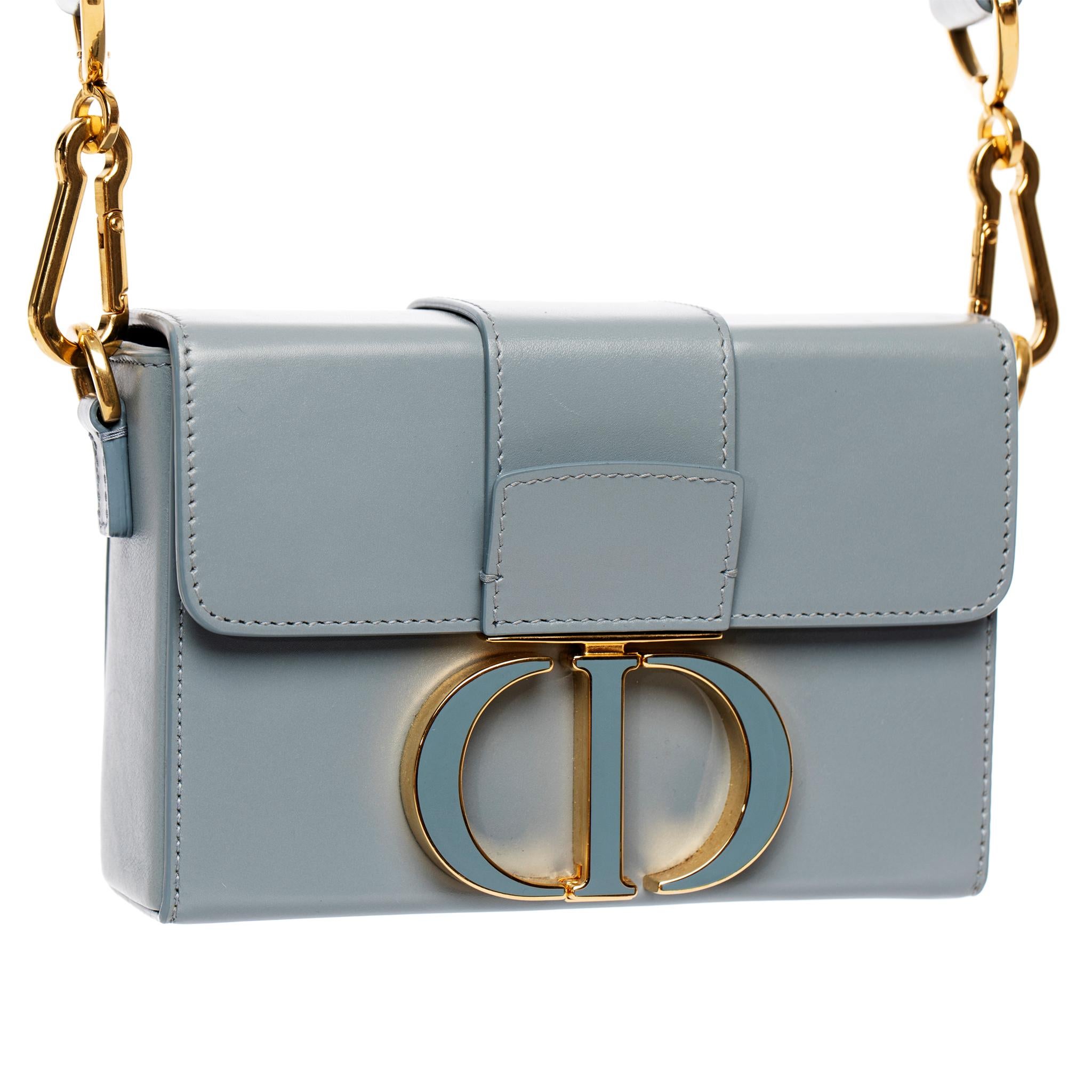 Christian Dior 30 Montaigne Bag Blue-Grey Leather Gold Tone Hardware For Sale 1