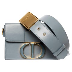Christian Dior 30 Montaigne Tasche aus blau-grauem Leder mit goldfarbenen Beschlägen