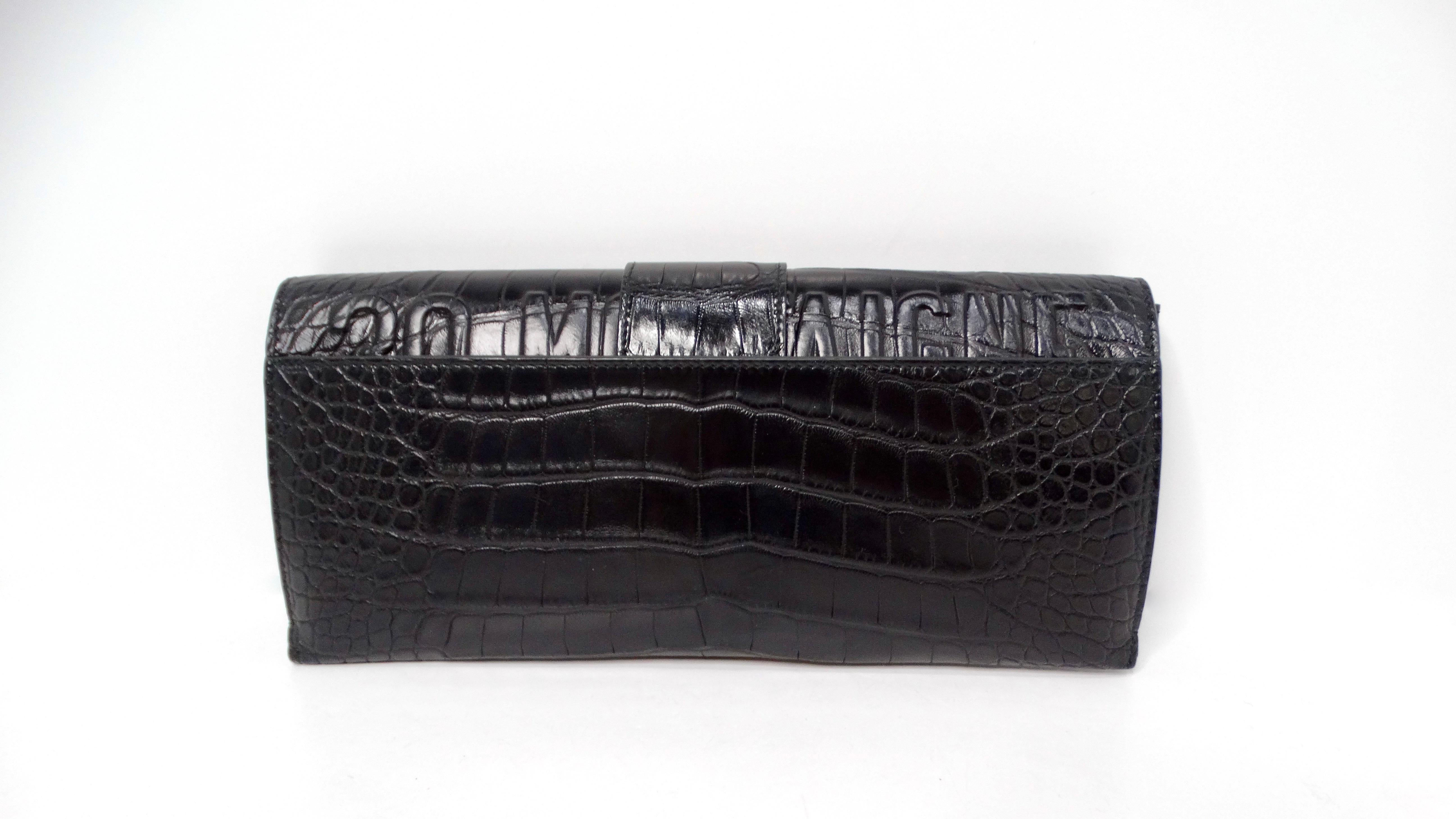 Christian Dior 30 Montaigne Pochette en crocodile noir avec chaîne en or en vente 1