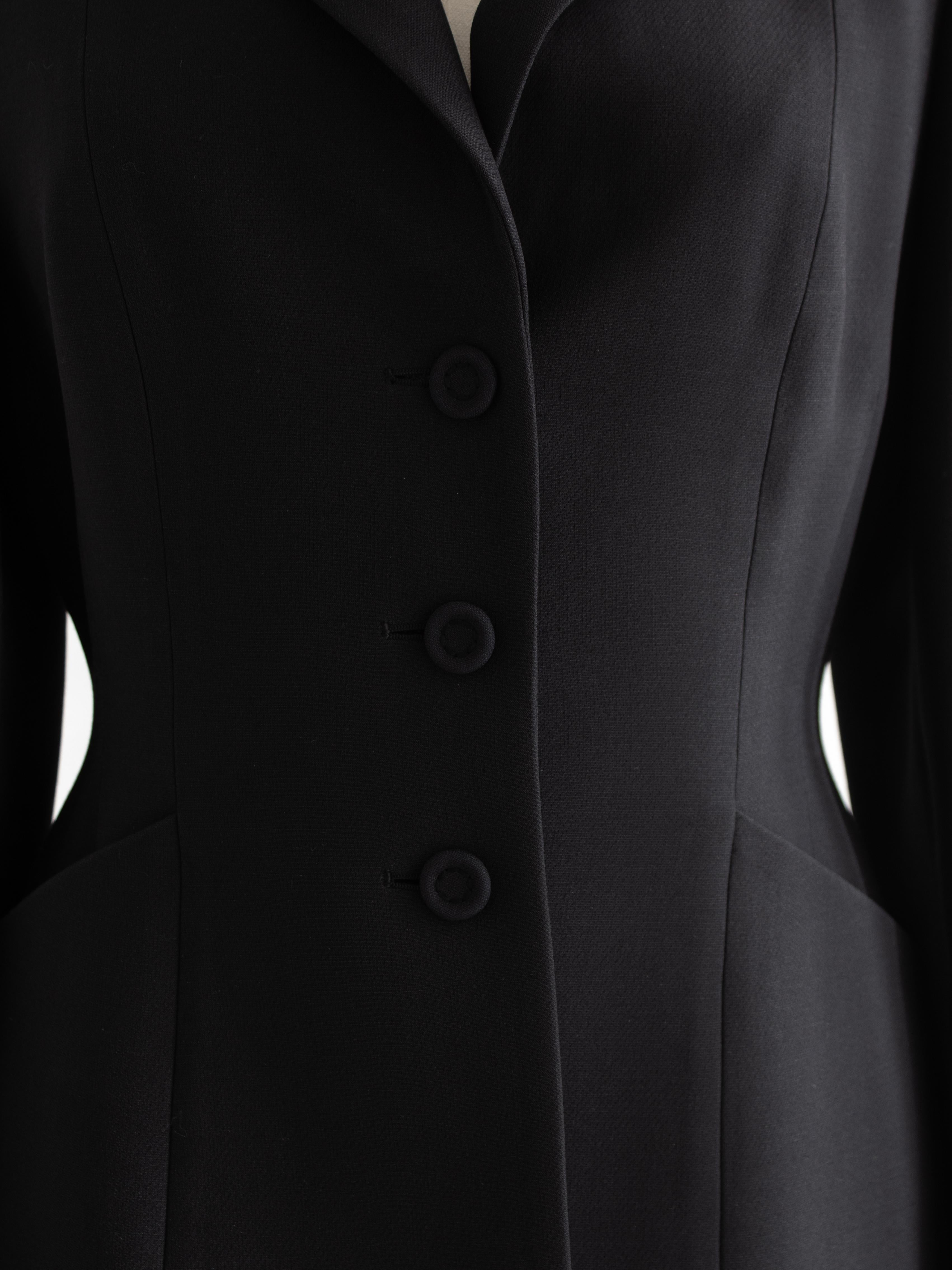 Christian Dior 30 Montaigne Schwarze einreihige Barjacke aus Wolle und Seide Damen