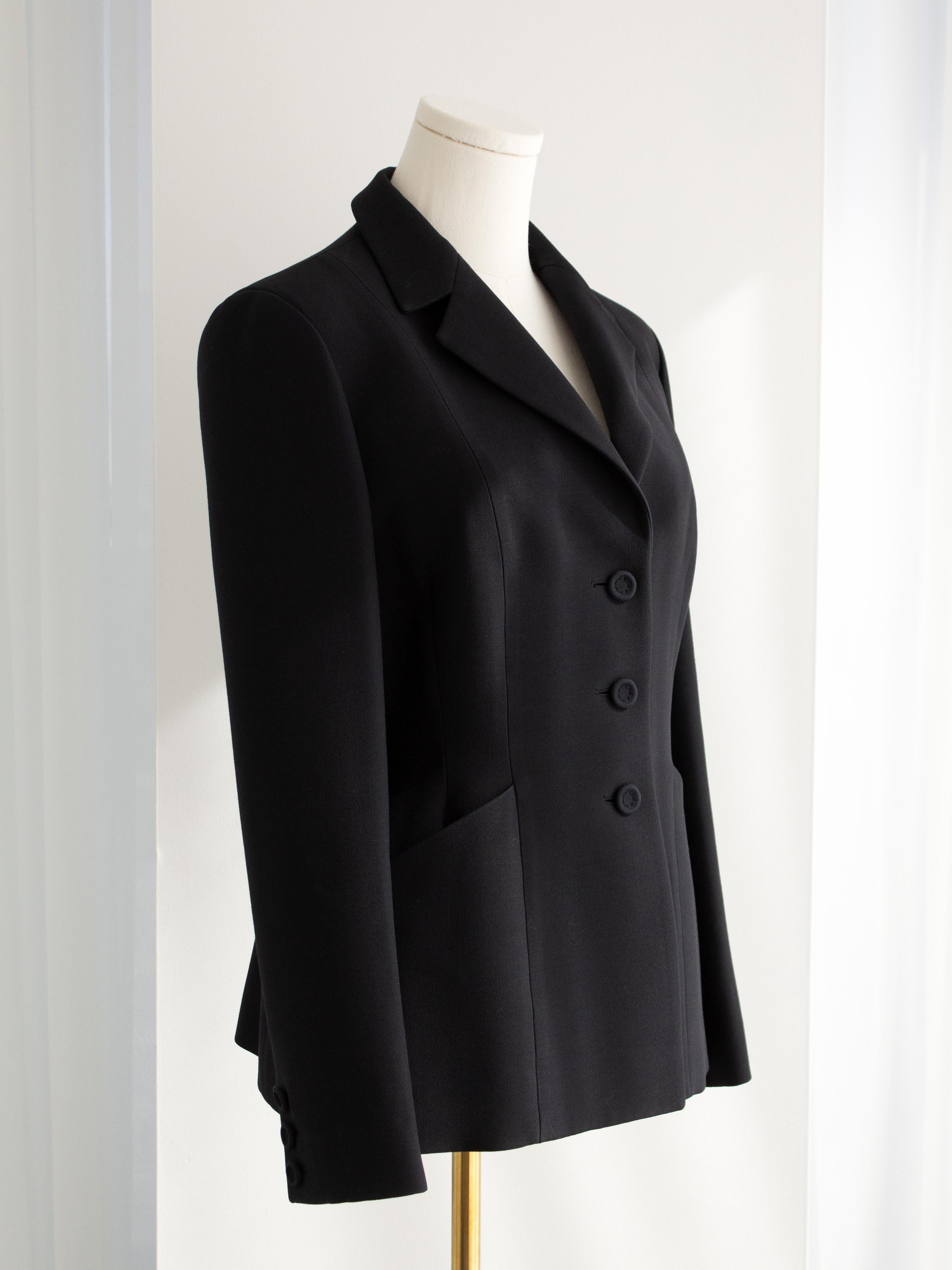 Christian Dior 30 Montaigne Schwarze einreihige Barjacke aus Wolle und Seide 1