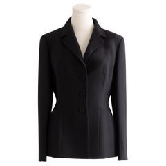 Christian Dior 30 Montaigne Schwarze einreihige Barjacke aus Wolle und Seide