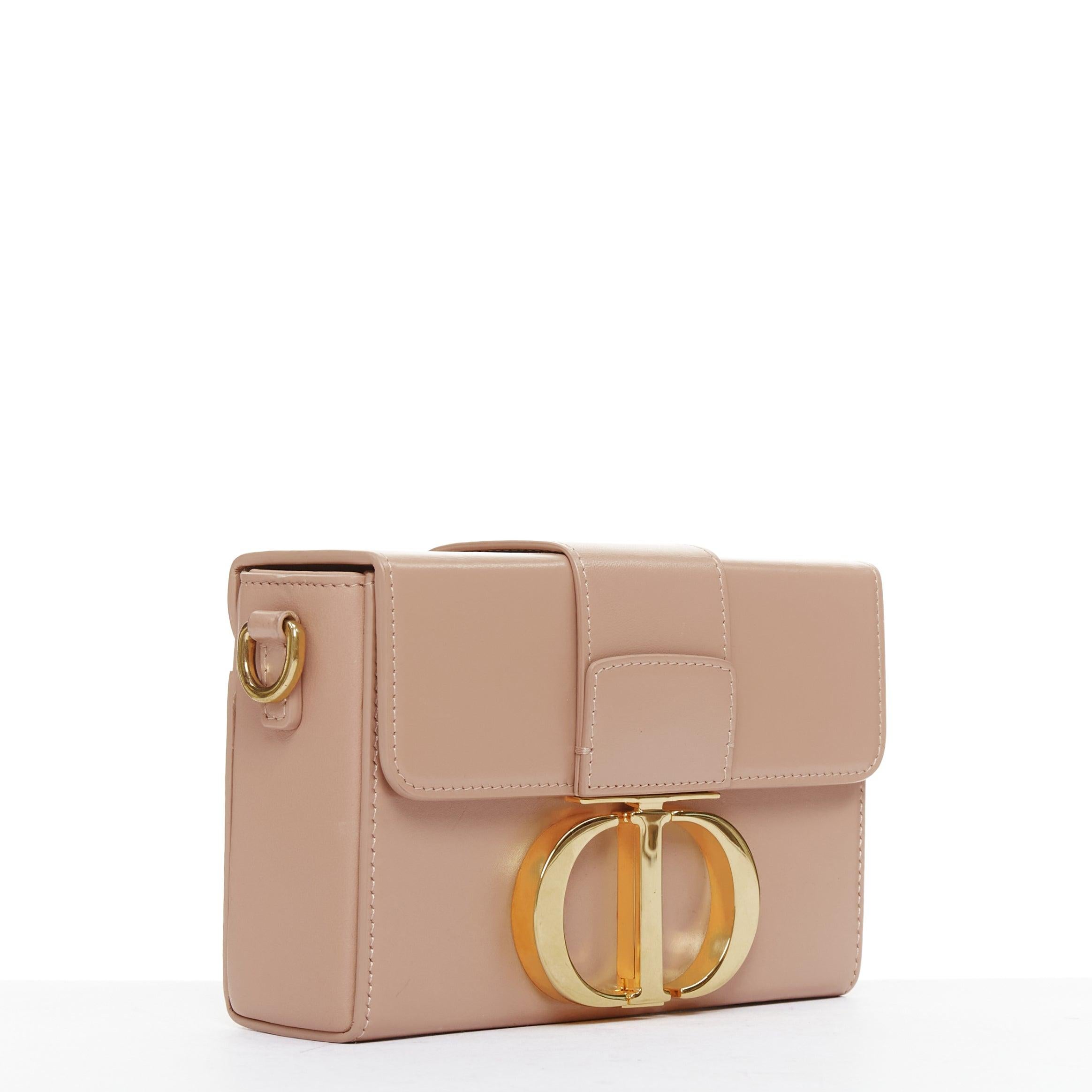 Brown CHRISTIAN DIOR 30 Montaigne Box Mini nude leather gold CD buckle crossbody bag For Sale