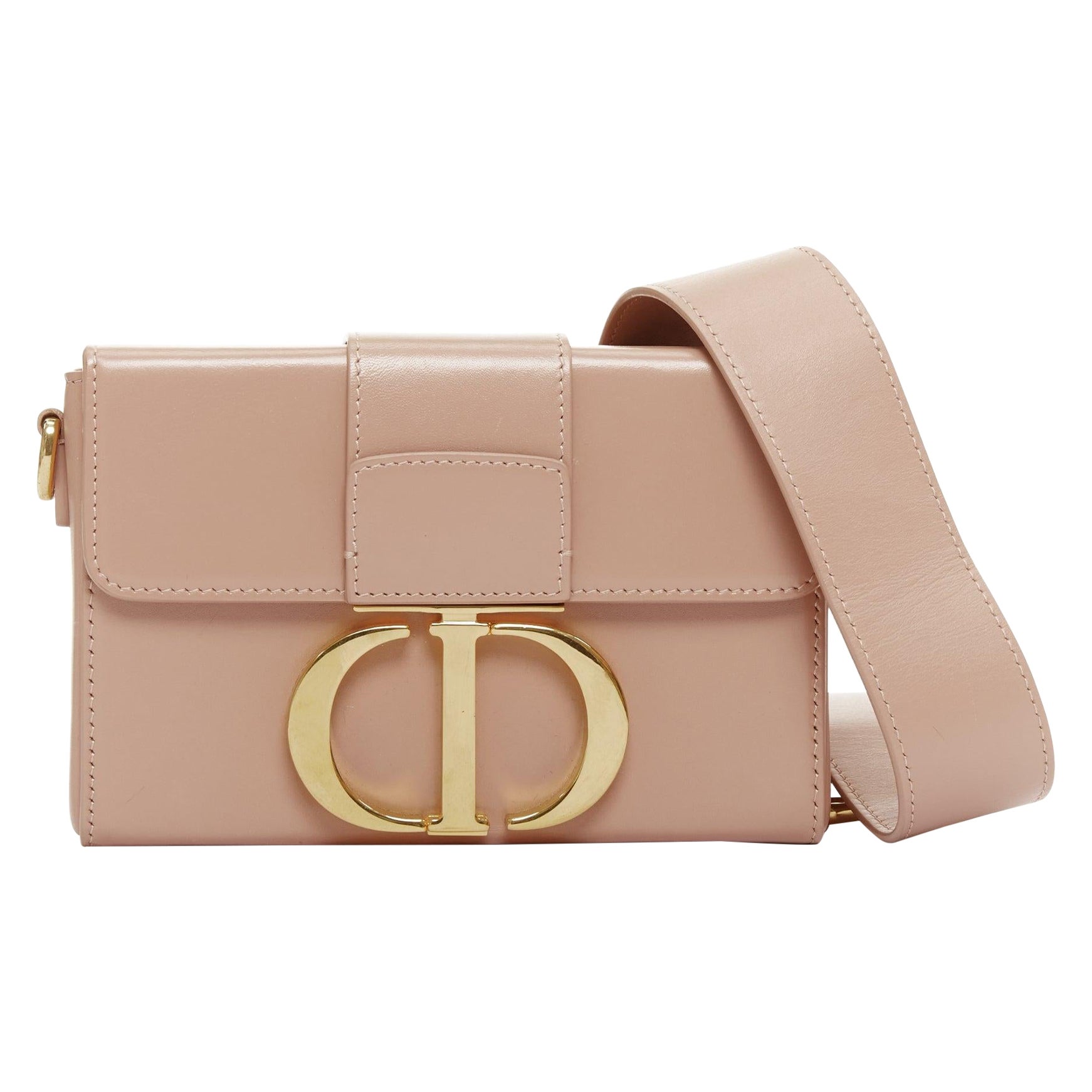 CHRISTIAN DIOR 30 Montaigne Box Mini nude leather gold CD buckle crossbody bag For Sale