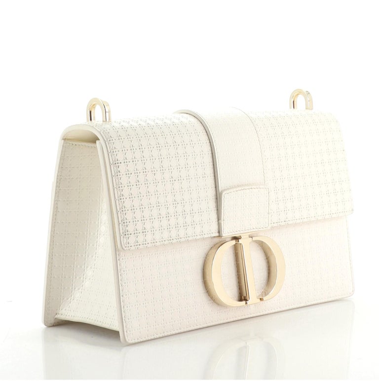 CHRISTIAN DIOR Patent Micro-Cannage 30 Montaigne Chain Flap Bag White  1243561