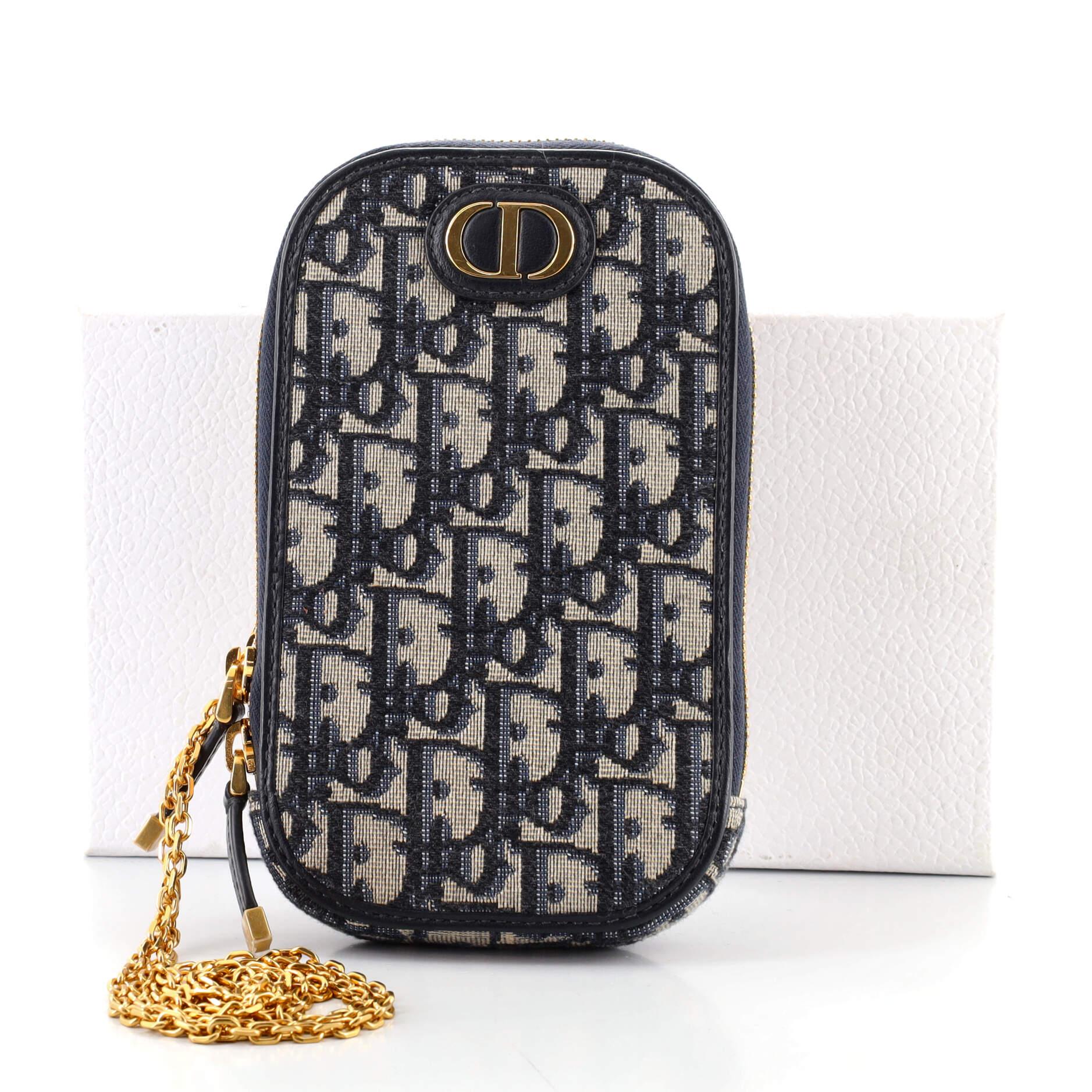 Christian Dior 30 Montaigne Phone Holder on Chain Oblique Canvas at 1stDibs