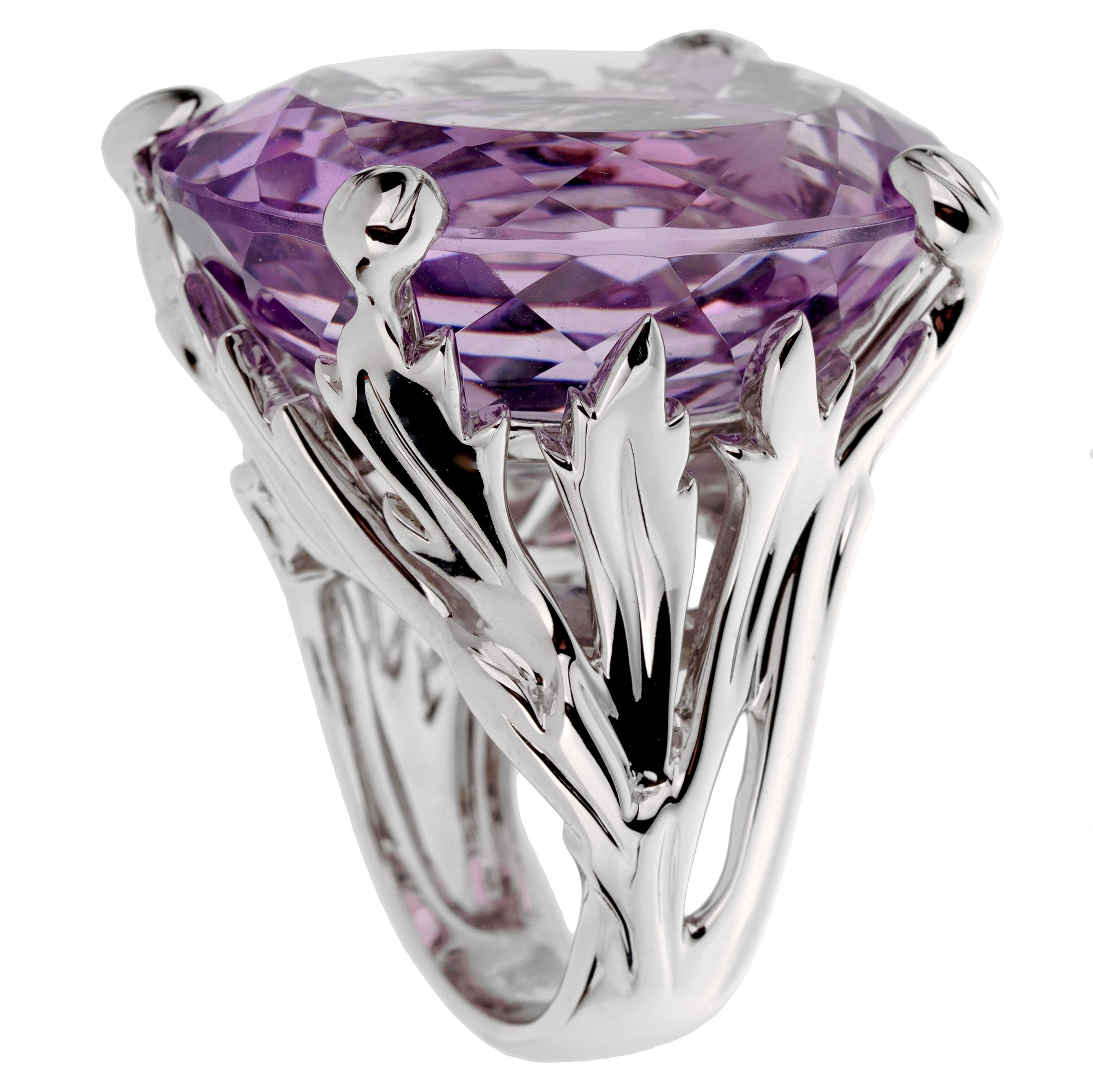 An incredible Christian Dior cocktail ring showcasing a 44.5ct oval amethyst adorned by .12ct of the finest round brilliant cut diamonds in 18k white gold. Euro Size 56

Sku: 2784