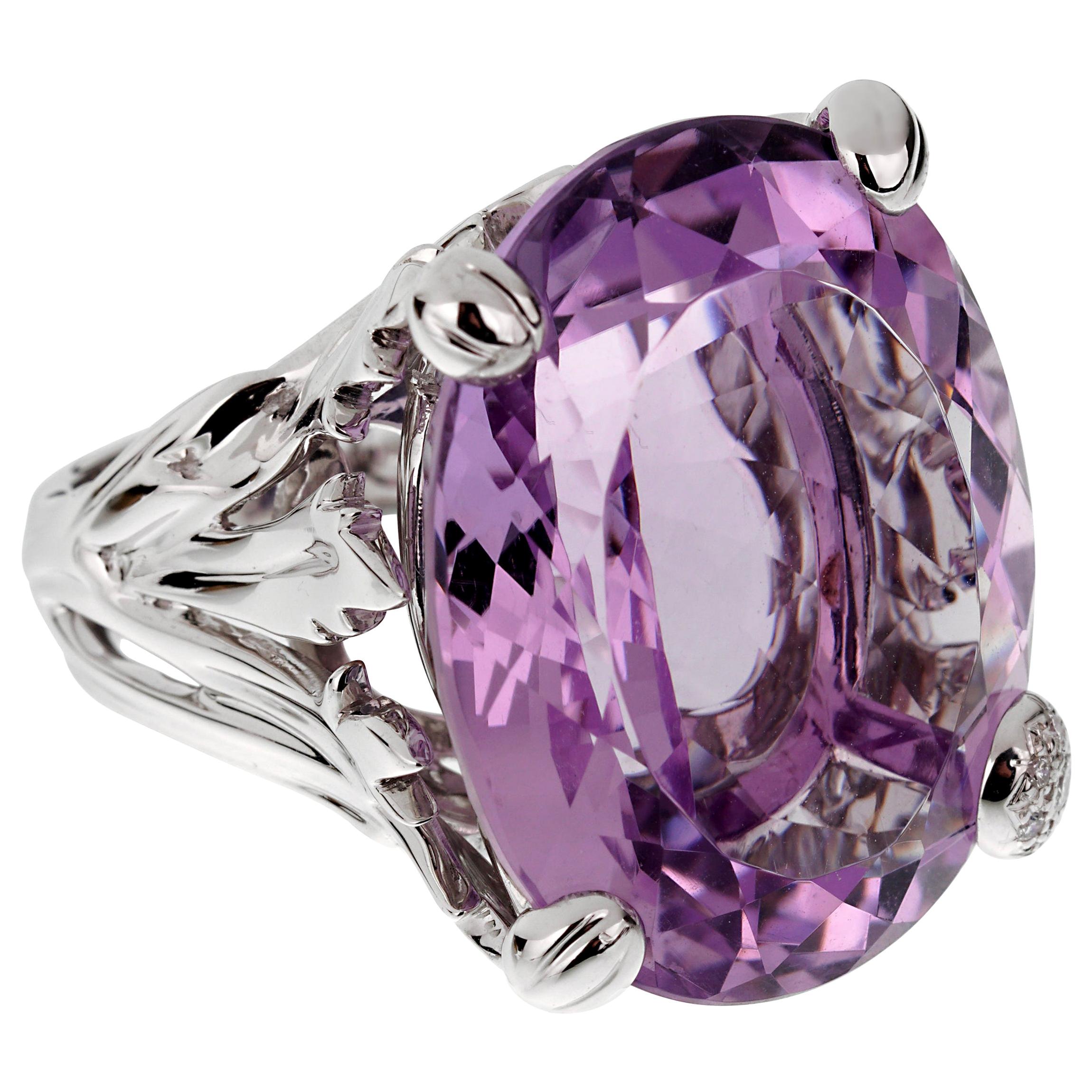 Christian Dior 44.5 Carat Amethyst Diamond Cocktail White Gold Ring For Sale