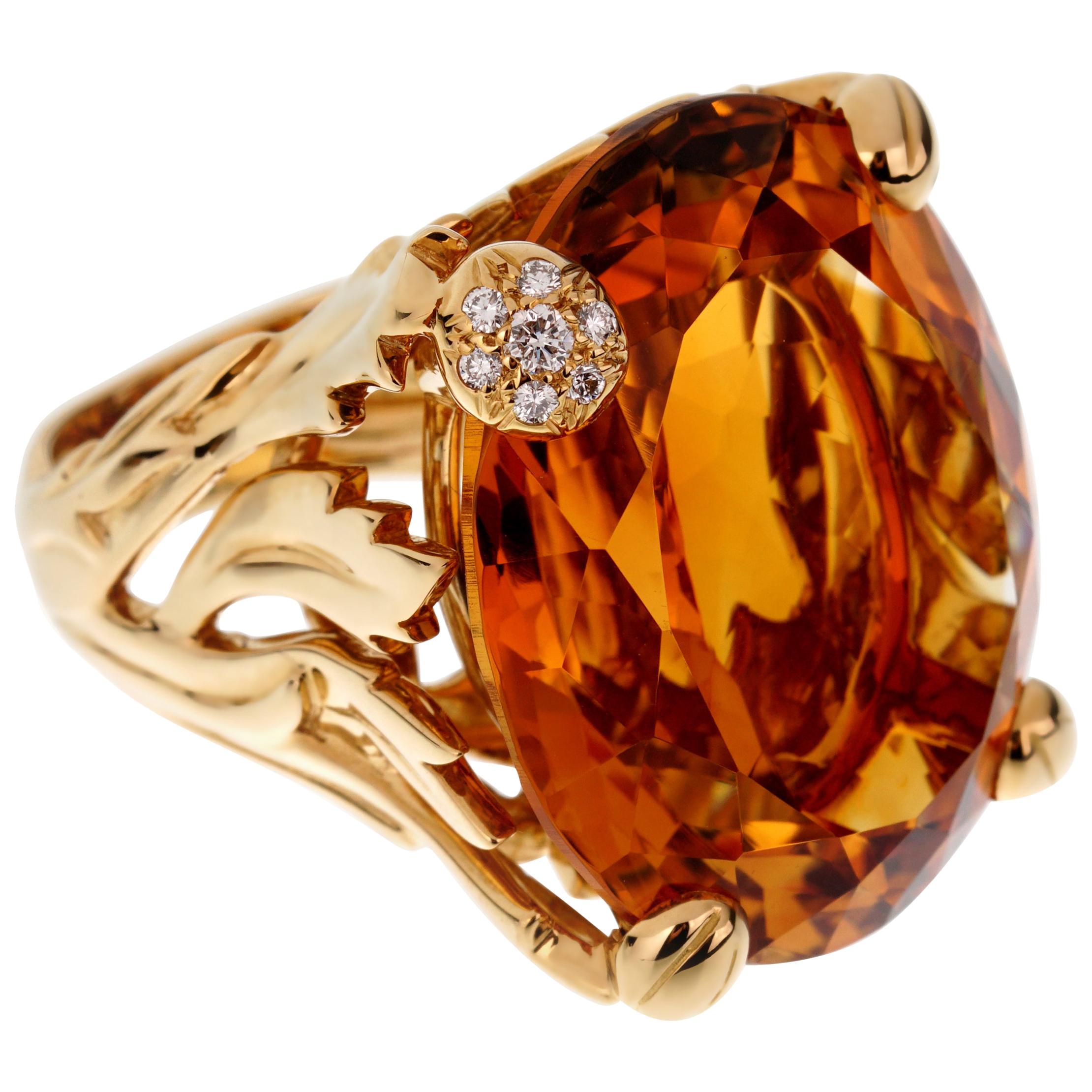 Christian Dior 44.5 Carat Citrine Diamond Cocktail Yellow Gold Ring For Sale