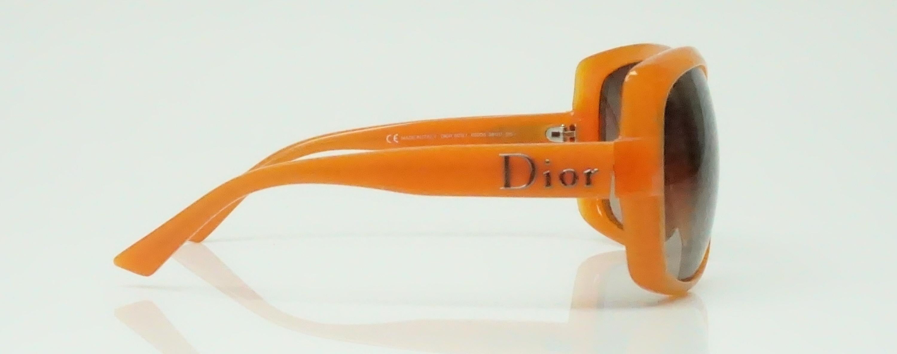 Christian Dior 60's Orange Square Sunglasses- These beautiful Sunkist orange sunglasses are in excellent condition, nearly never worn. They have opaque lens and silver logo on legs. 
Front: 6